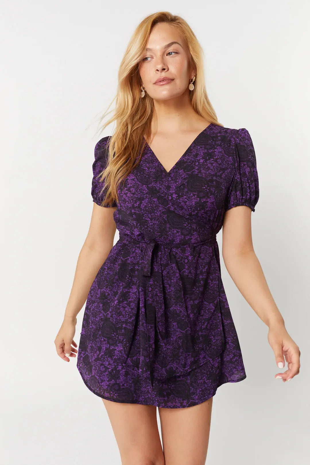 Robe portefeuille mauve fleurie | Alie JOELLE Collection