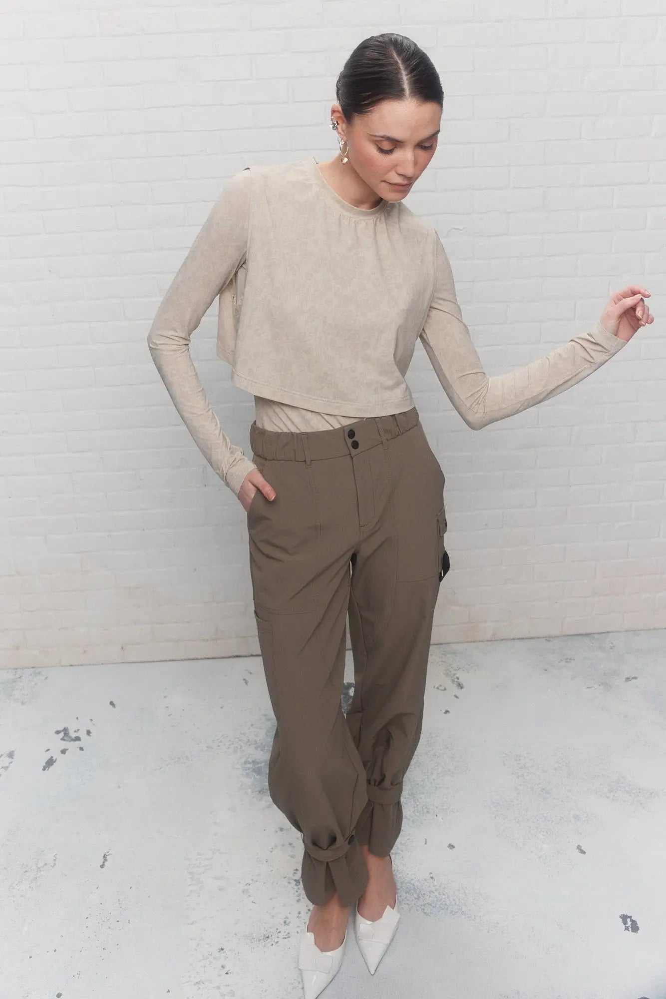 Chandail taupe imprimé avec superposition | Gogo JOELLE Collection