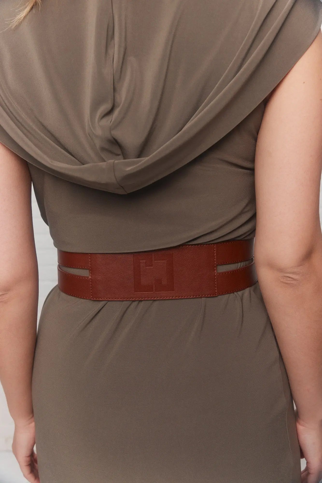 Ceinture double marron boucle argent brossé | Rafele JOELLE Collection