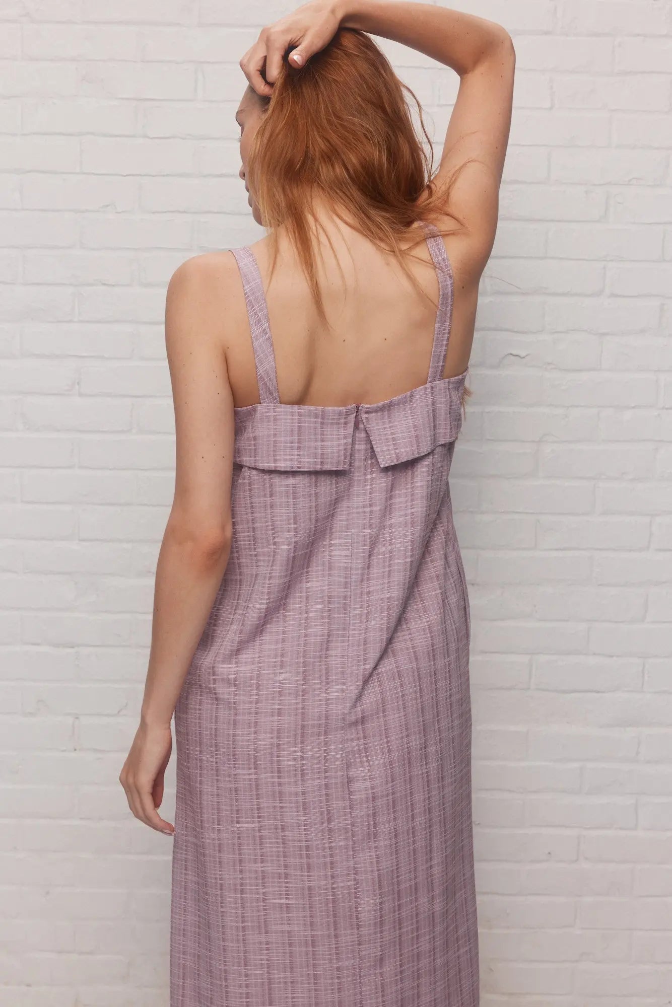 Robe rose lignée bourgogne | Evelyne