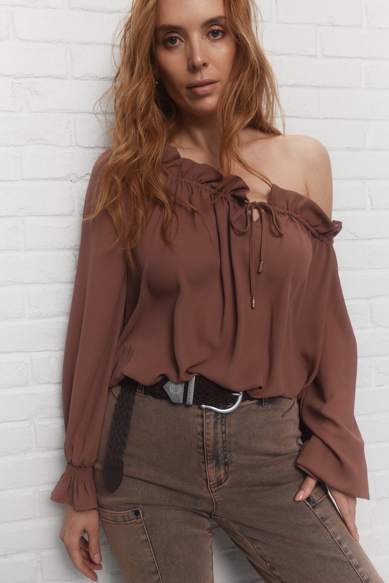 Basset | Brown braided synthetic suede belt