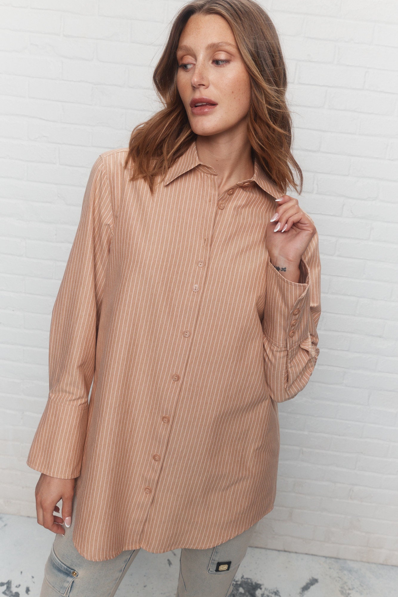 Valentine | Beige lined shirt