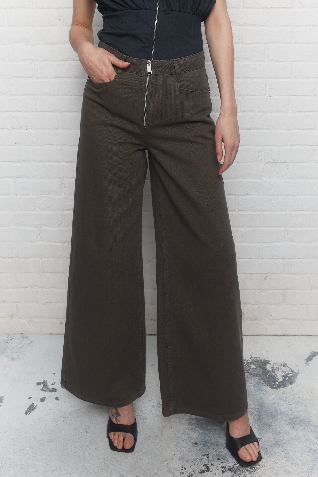 Rowen | Jeans large vert délavé
