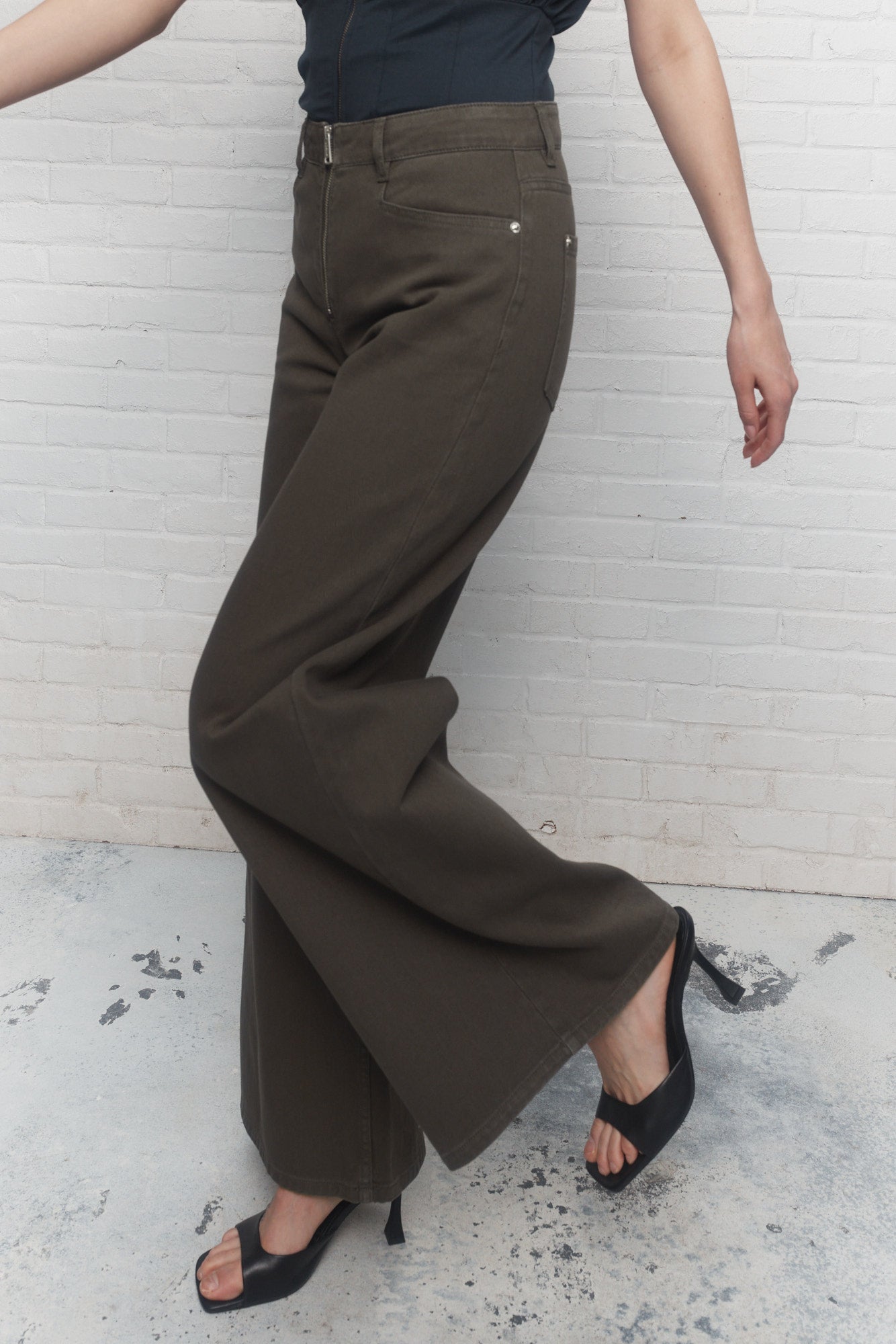 Rowen | Jeans large vert délavé