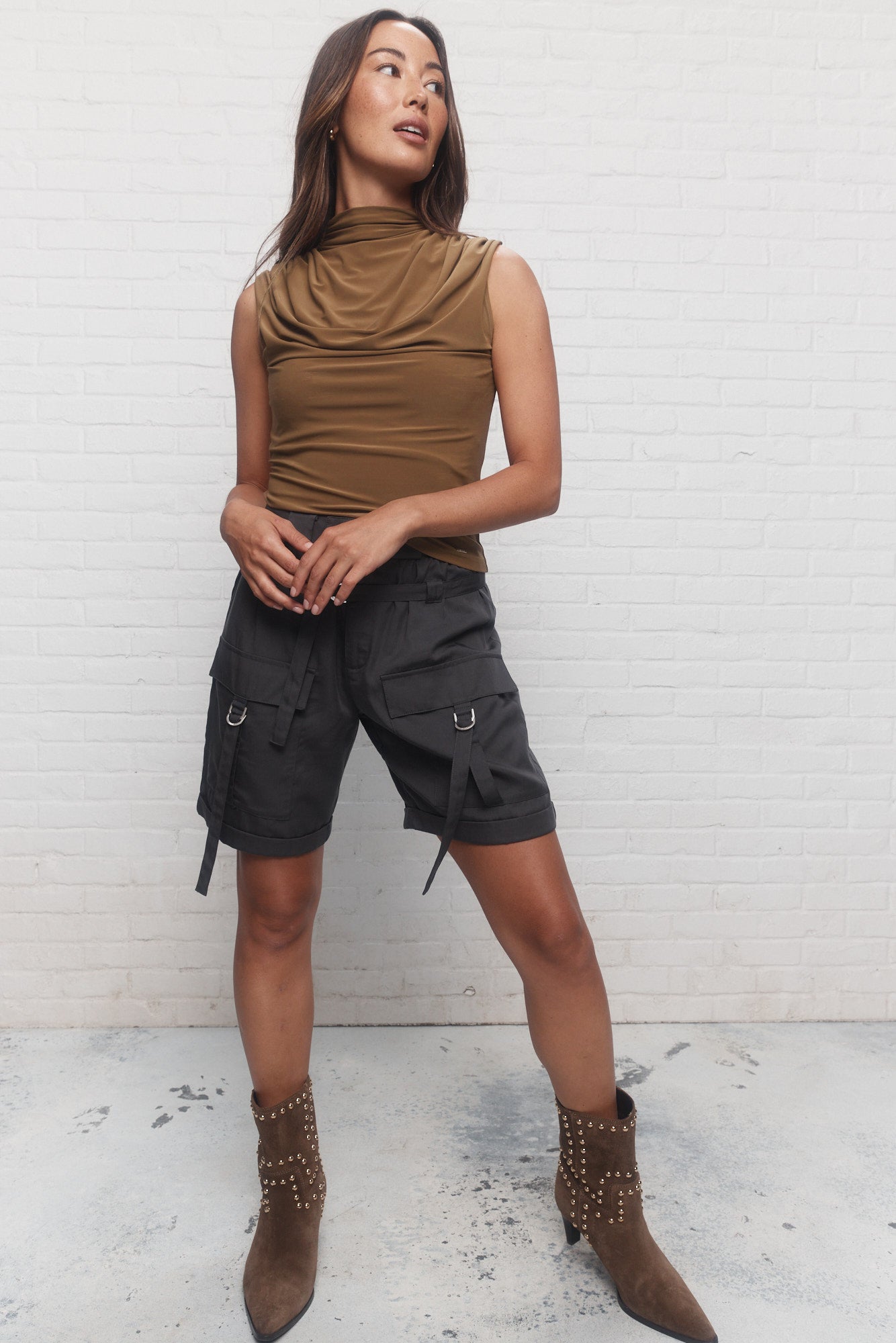 Nokia | Brown draped high neck camisole