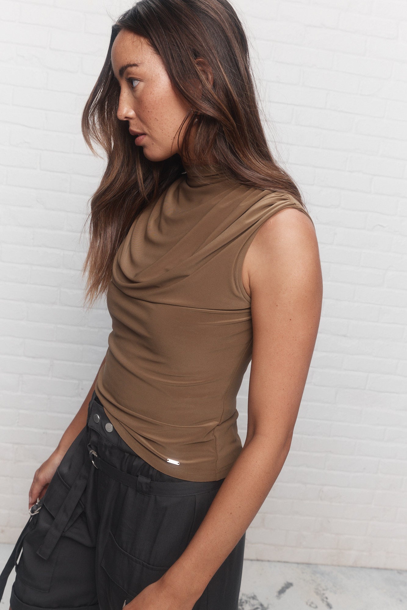 Nokia | Brown draped high neck camisole