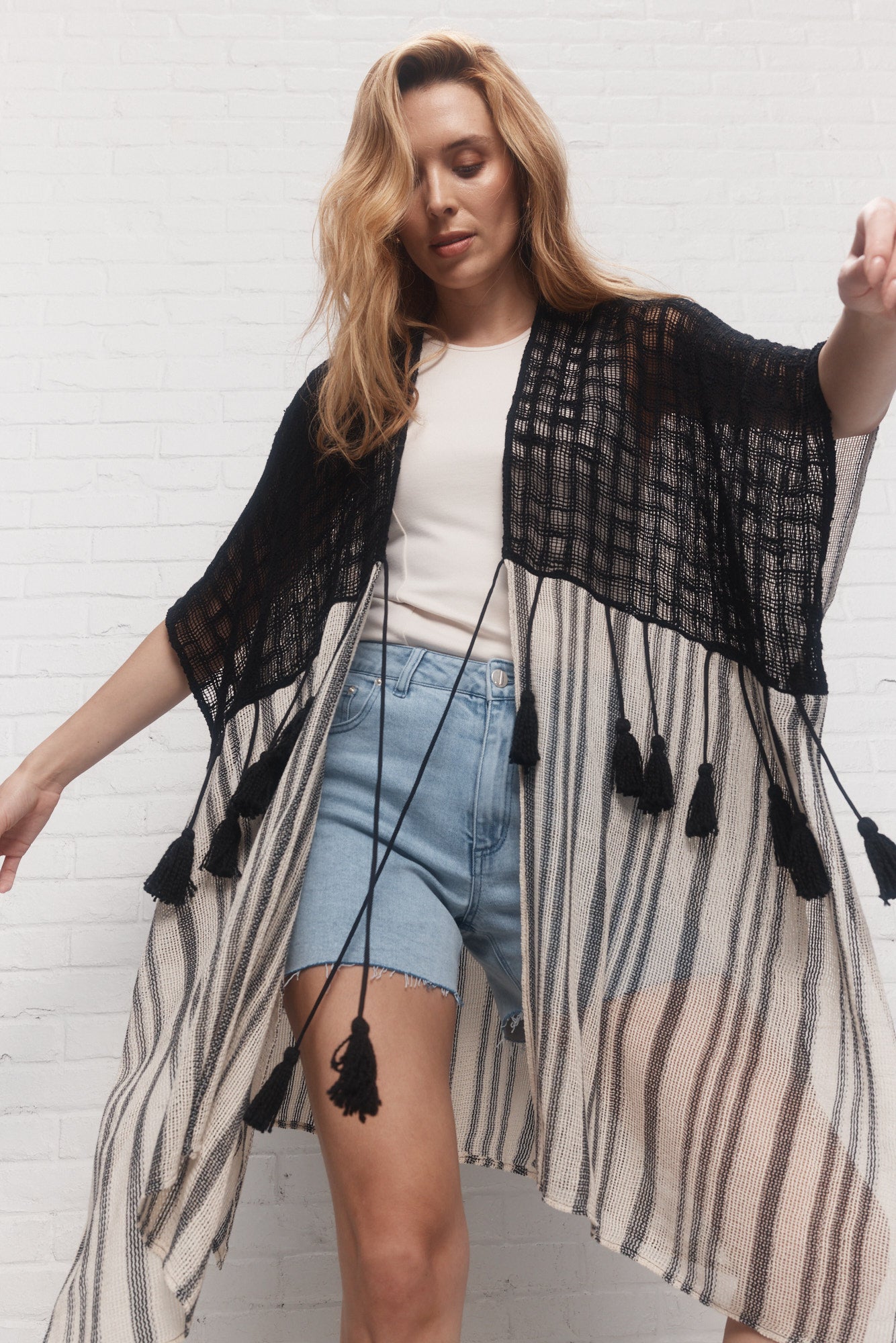 Shannon | Black and cream poncho