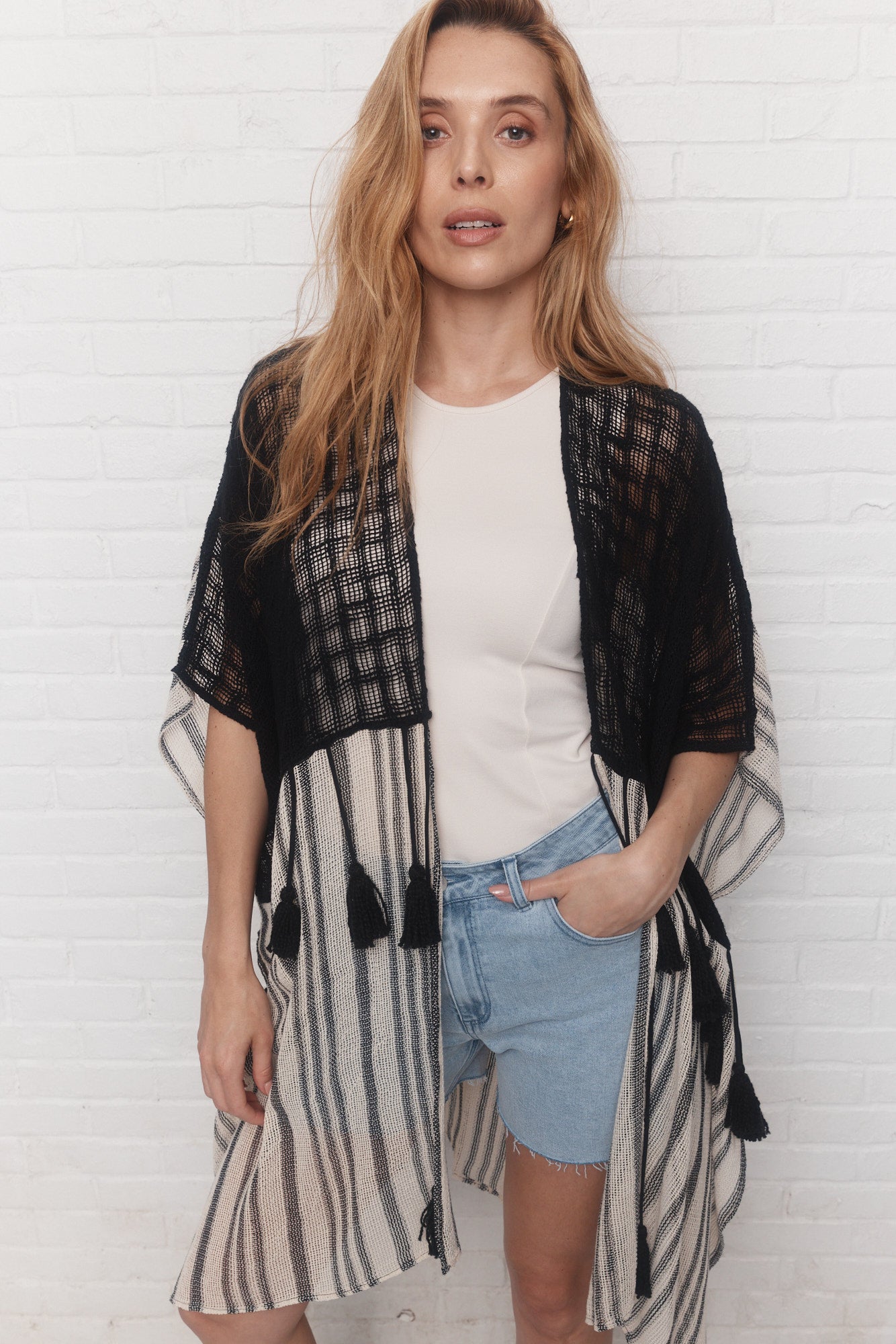 Shannon | Black and cream poncho