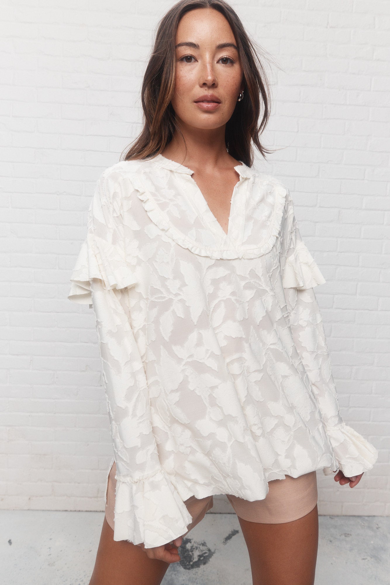 Violet | Cream blouse with floral pattern