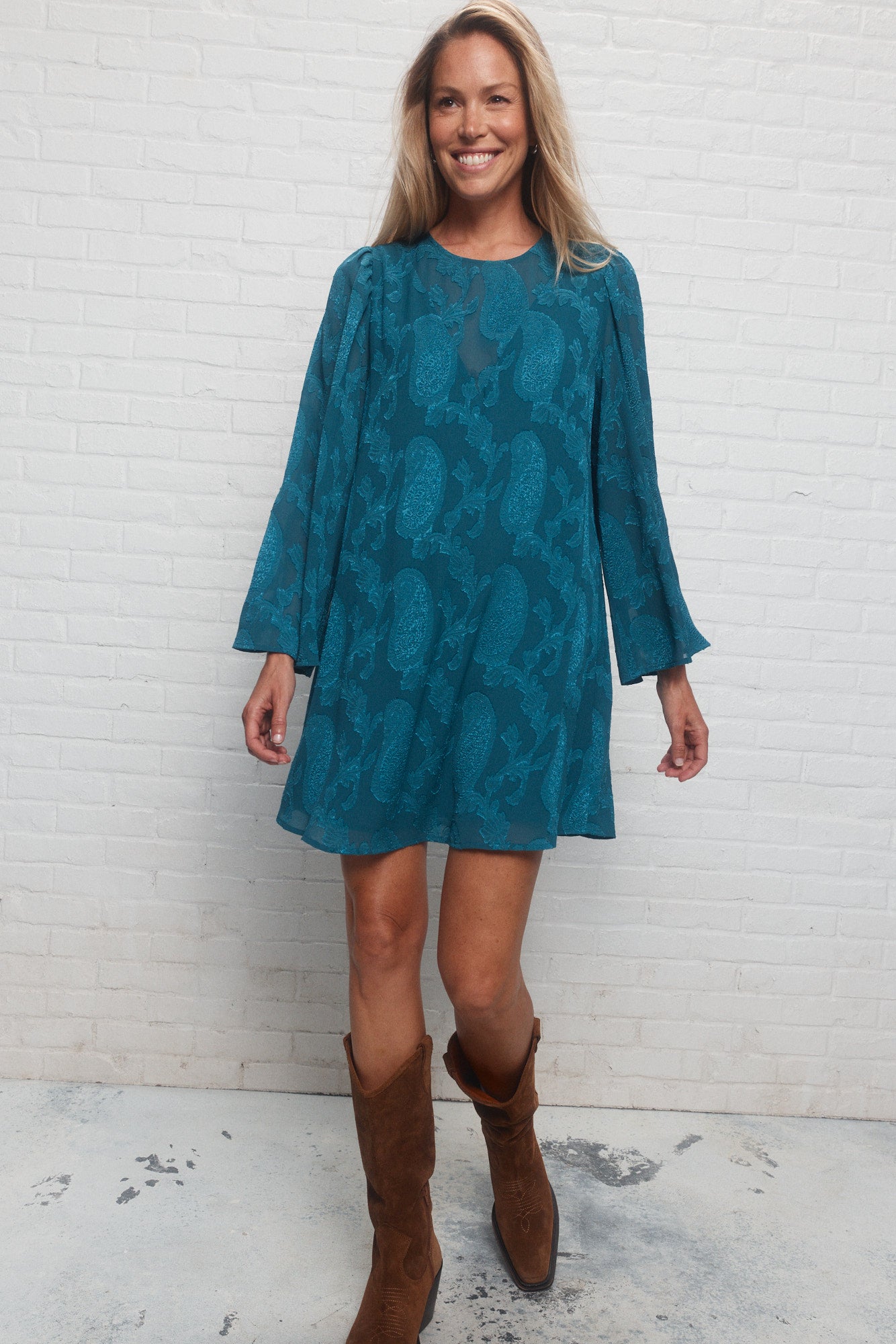 Dorothee | Robe bleue jacquard paisley