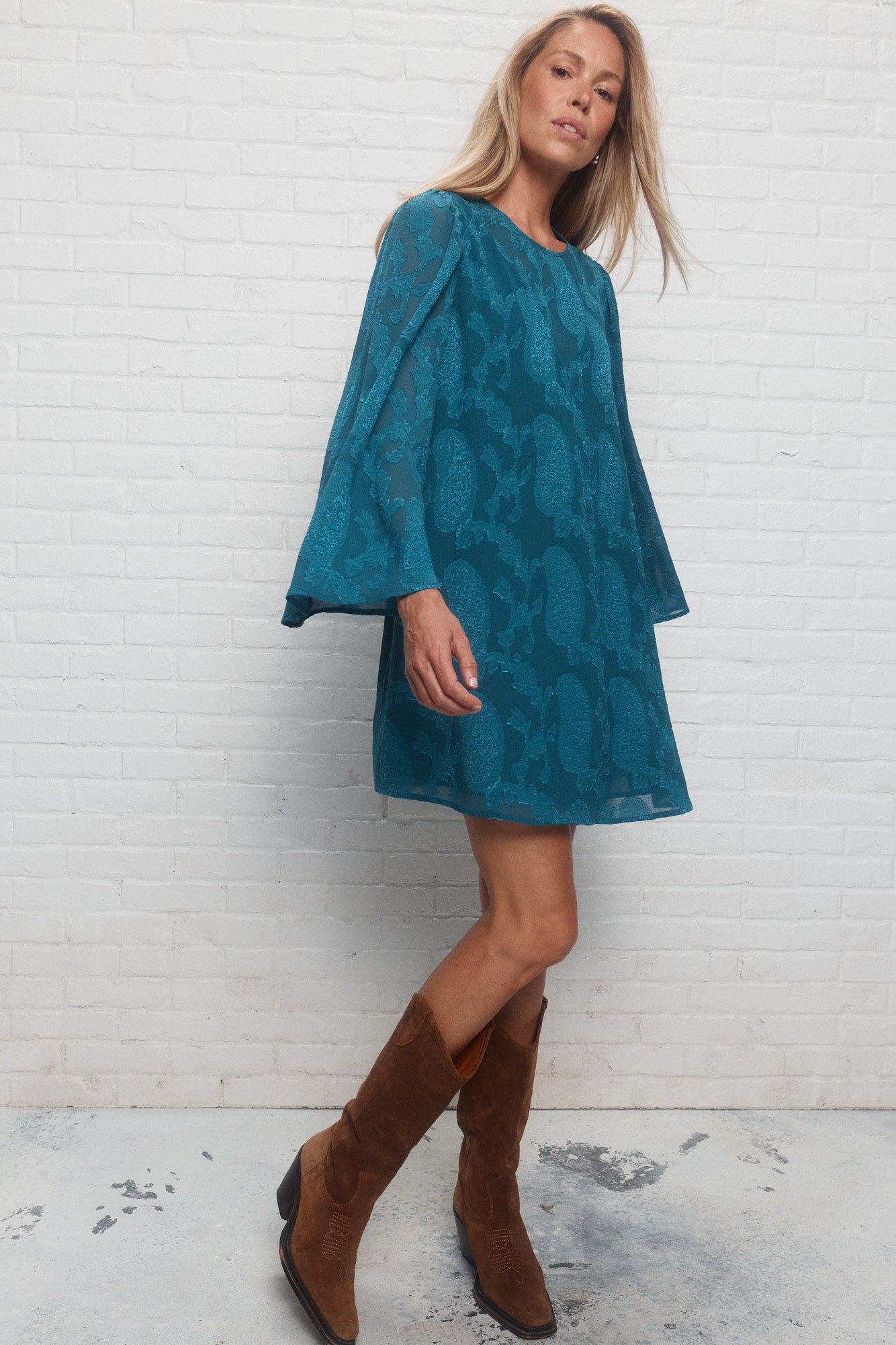 Dorothee | Robe bleue jacquard paisley
