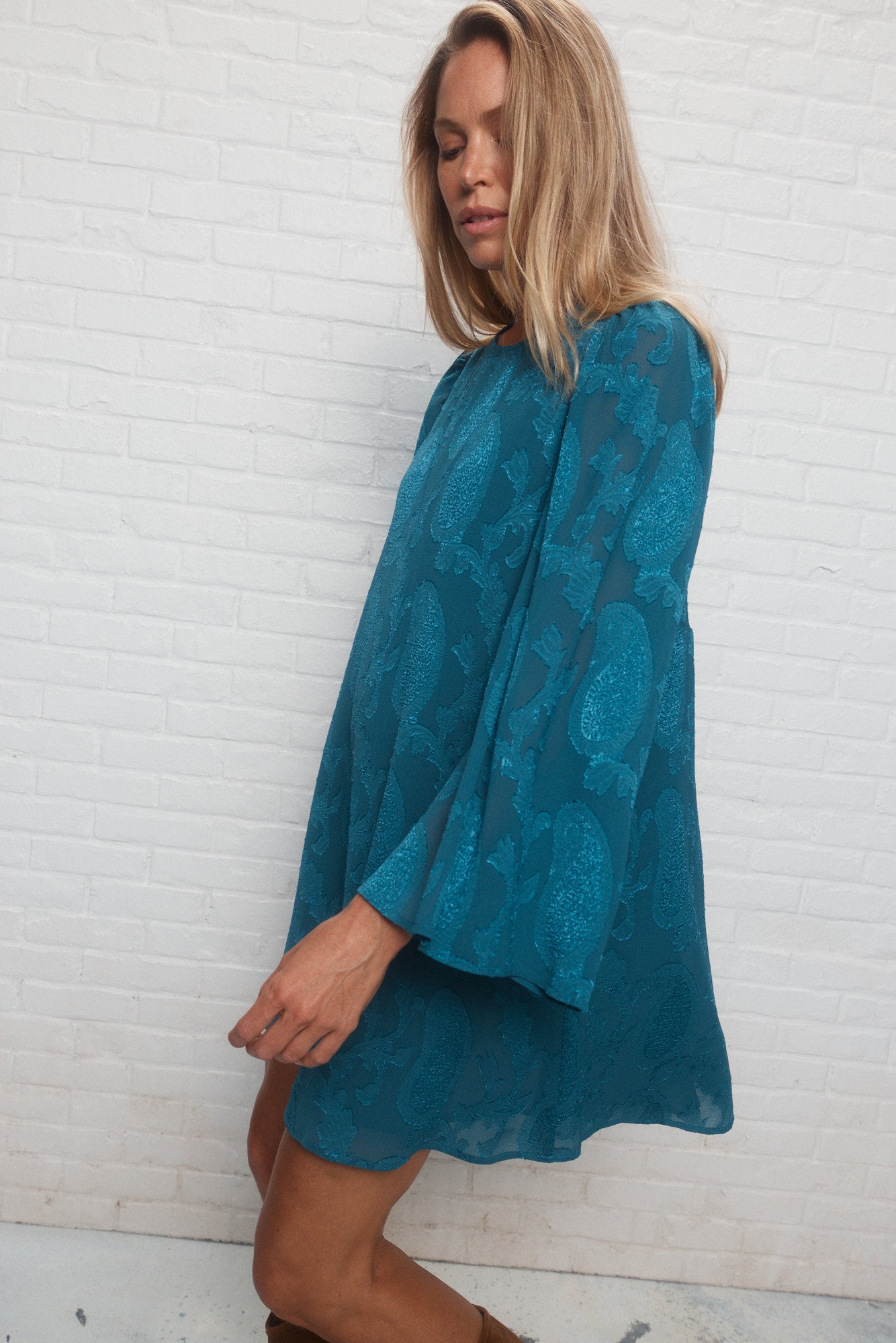 Dorothee | Robe bleue jacquard paisley