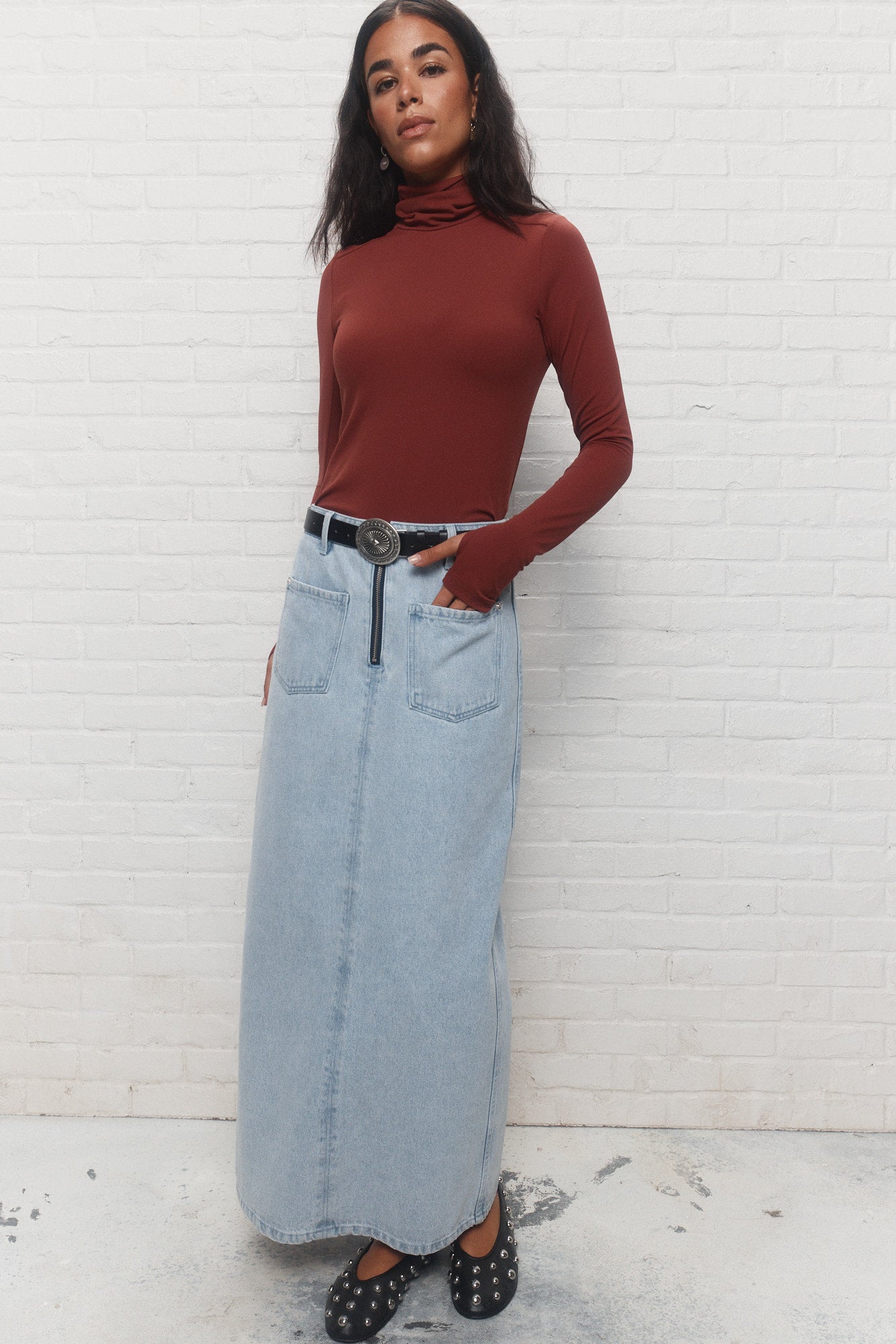 Delano | Jupe maxi bleue en denim
