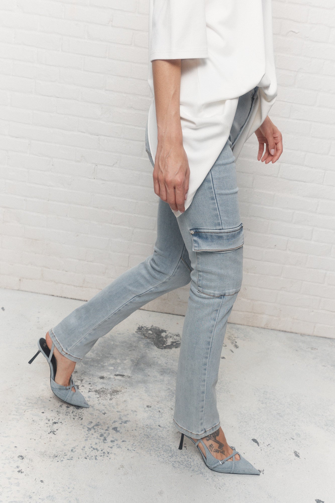 Fassety | Jeans cargo bleu délavé