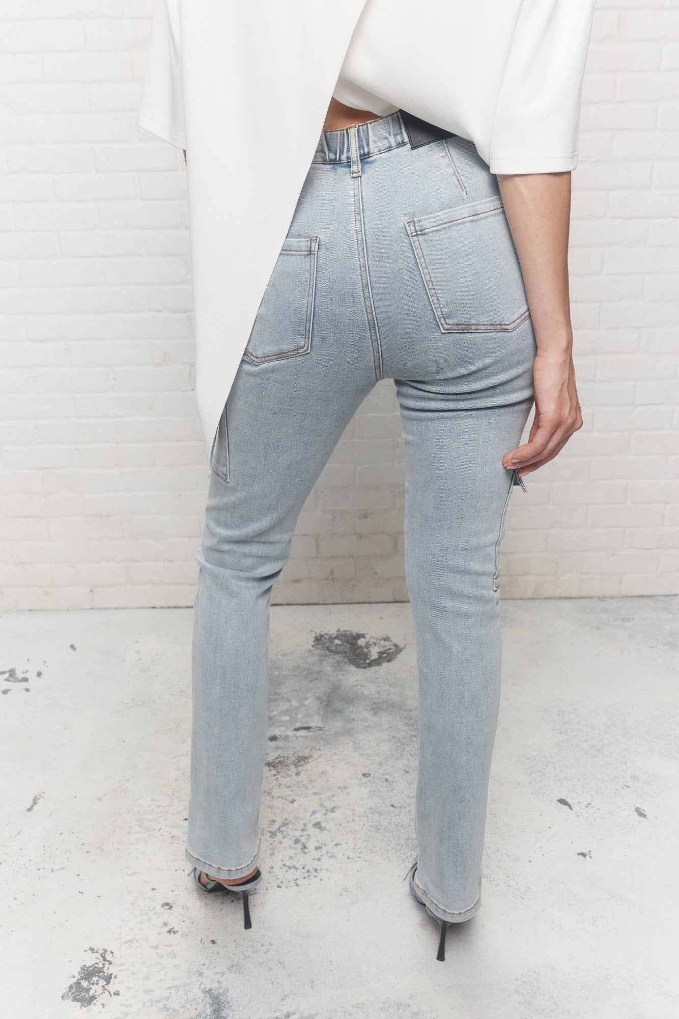 Fassety | Jeans cargo bleu délavé