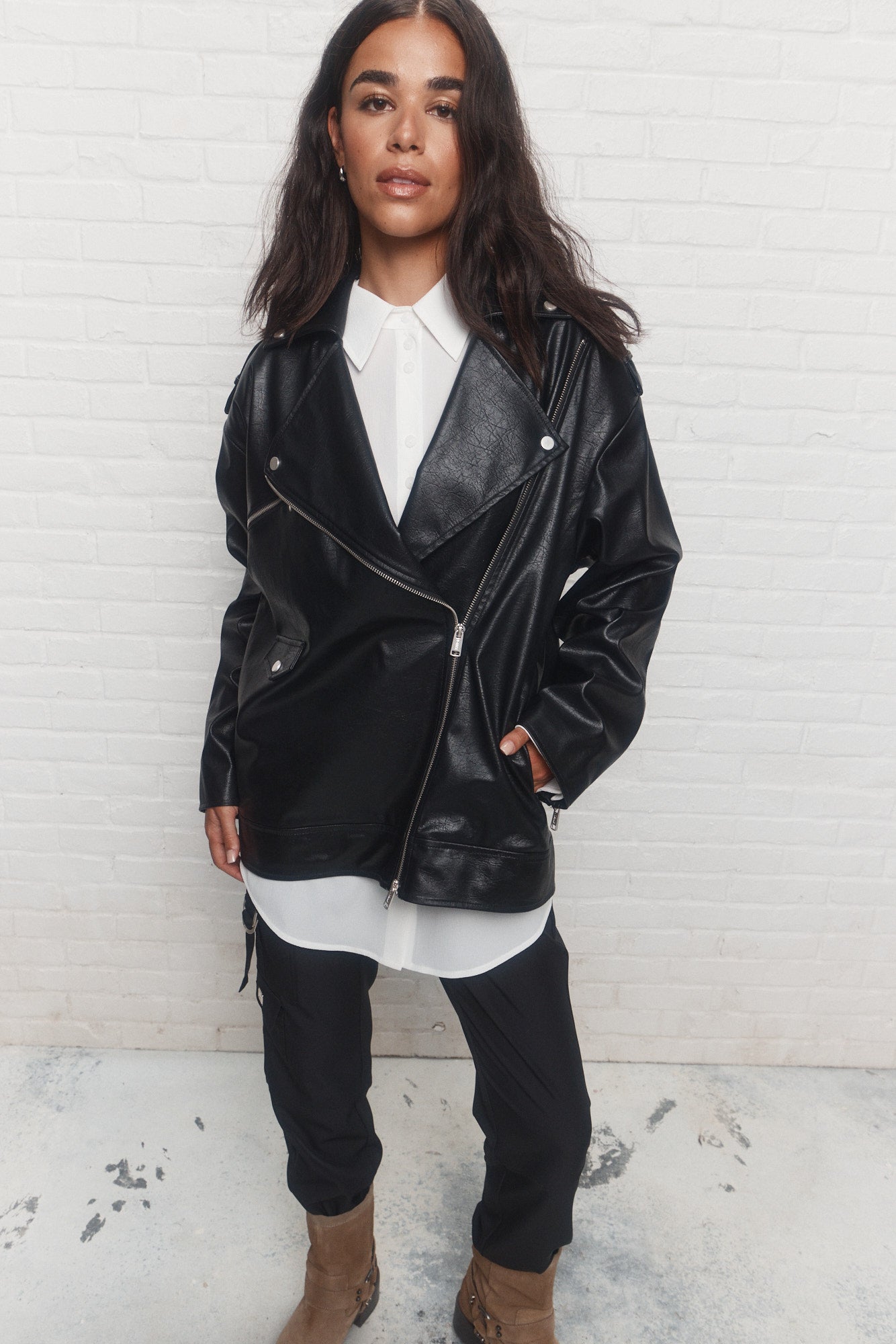 Ozzy | Black faux leather perfecto jacket