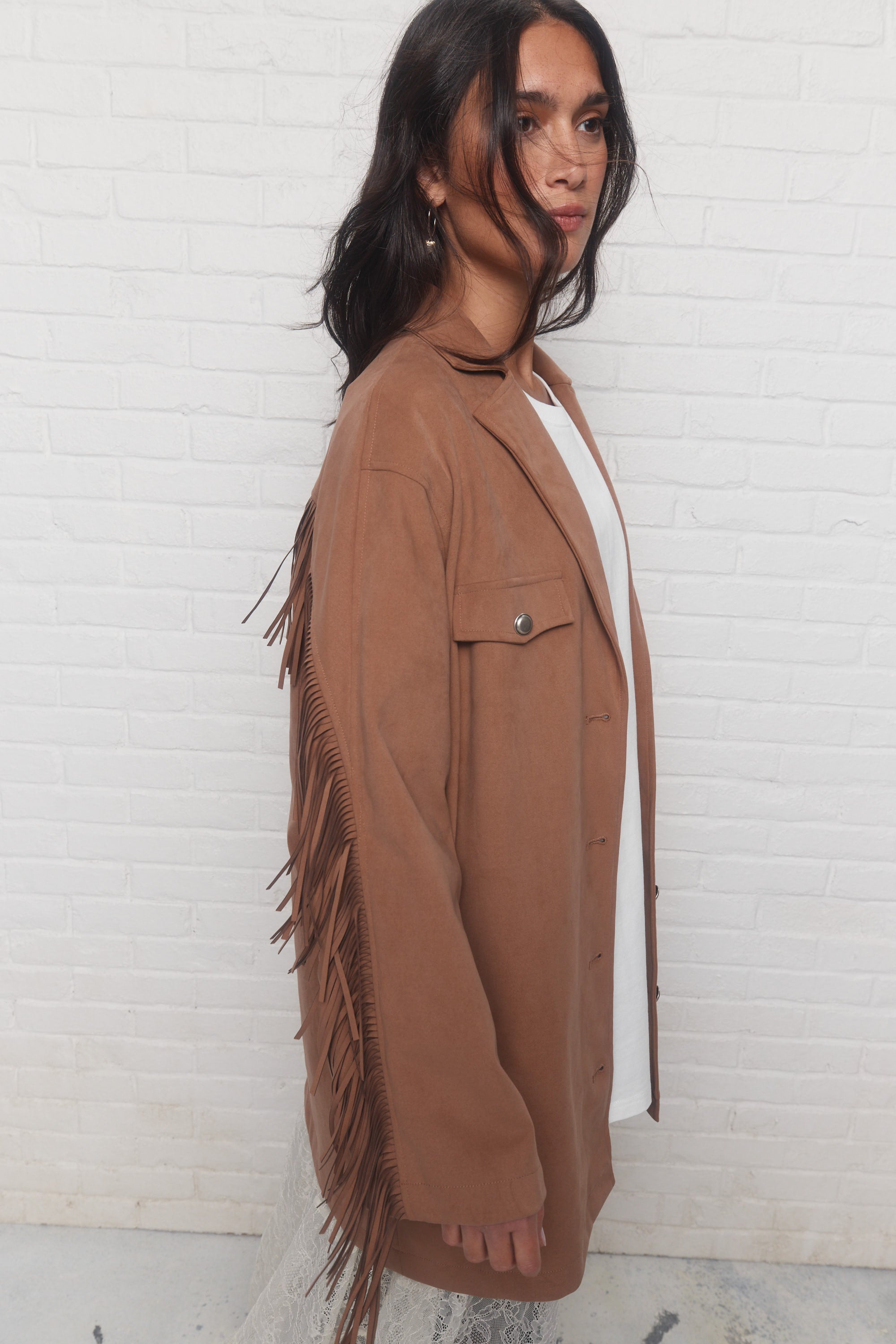 Solene | Tan Fringe Jacket