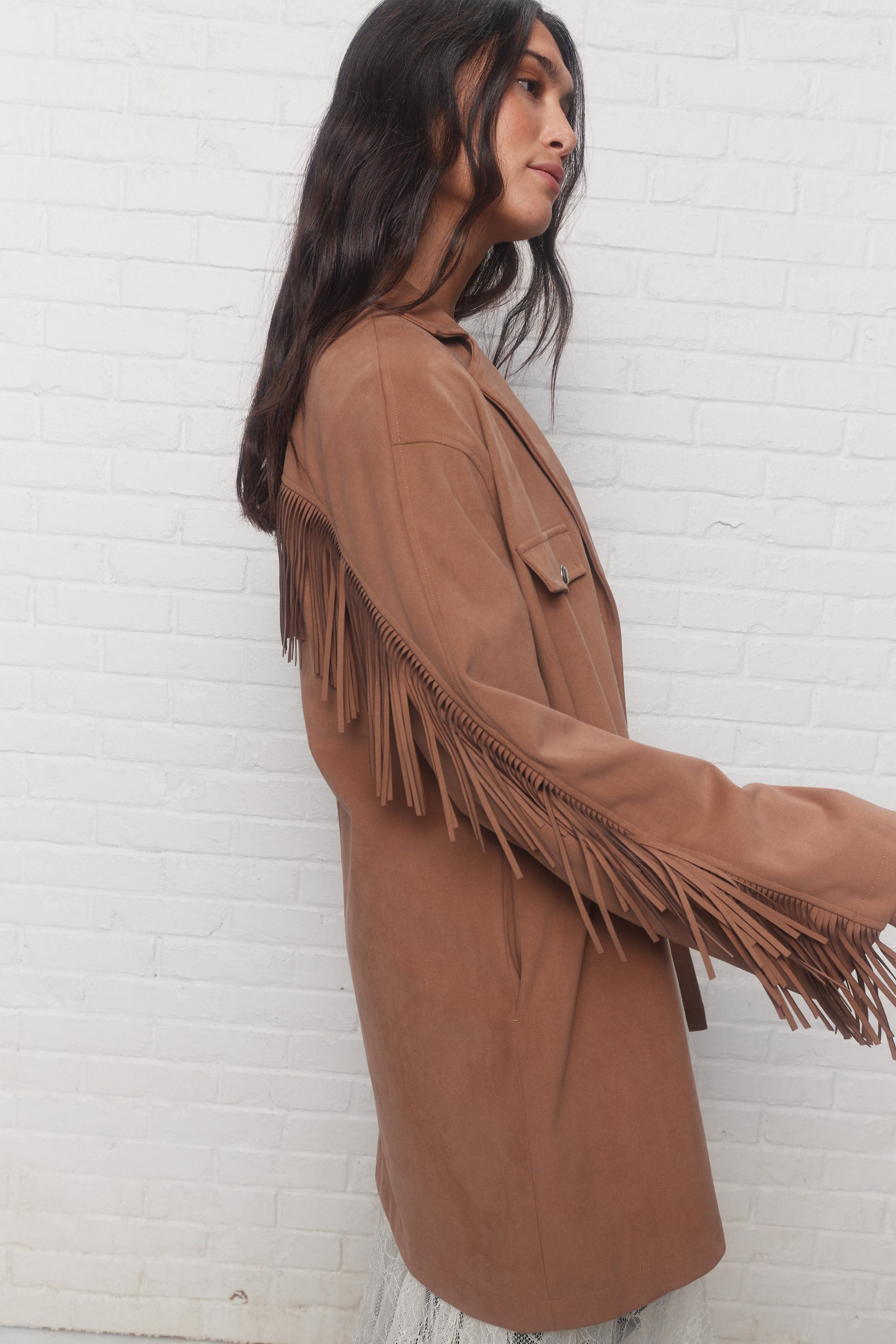 Solene | Tan Fringe Jacket