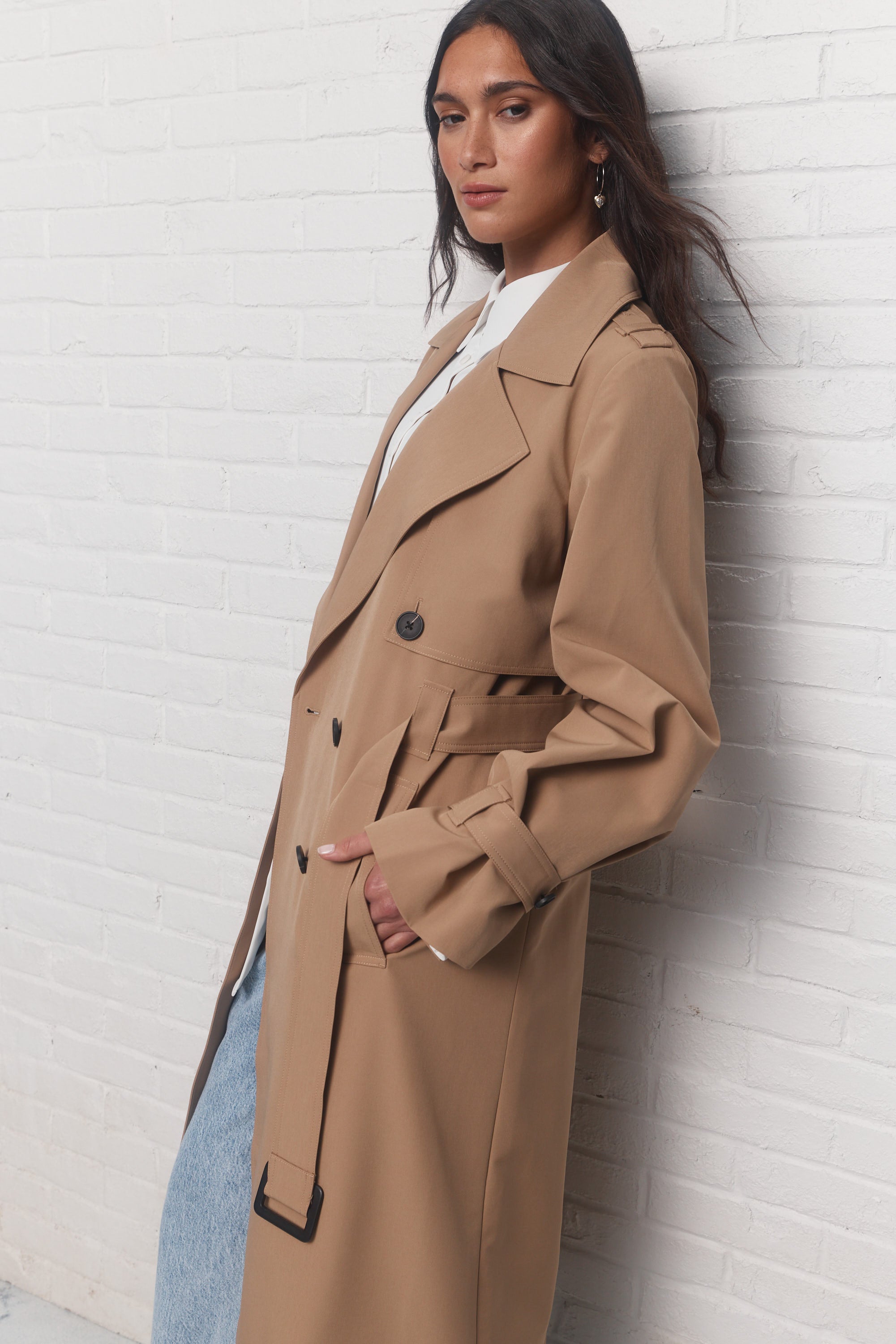 Warren Manteau long taupe à col tailleur JOELLE Collection