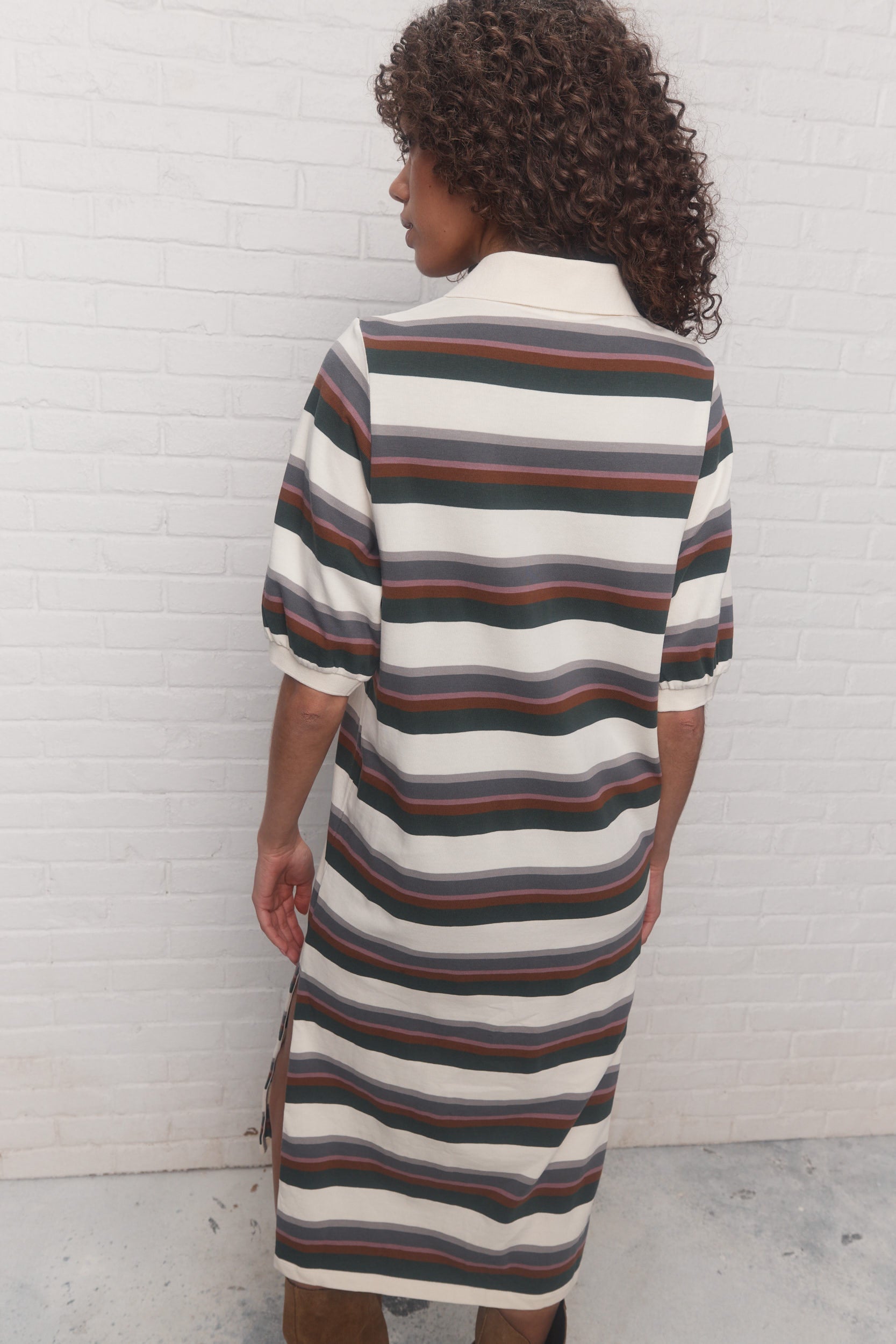 Zinnia | Cream striped polo dress