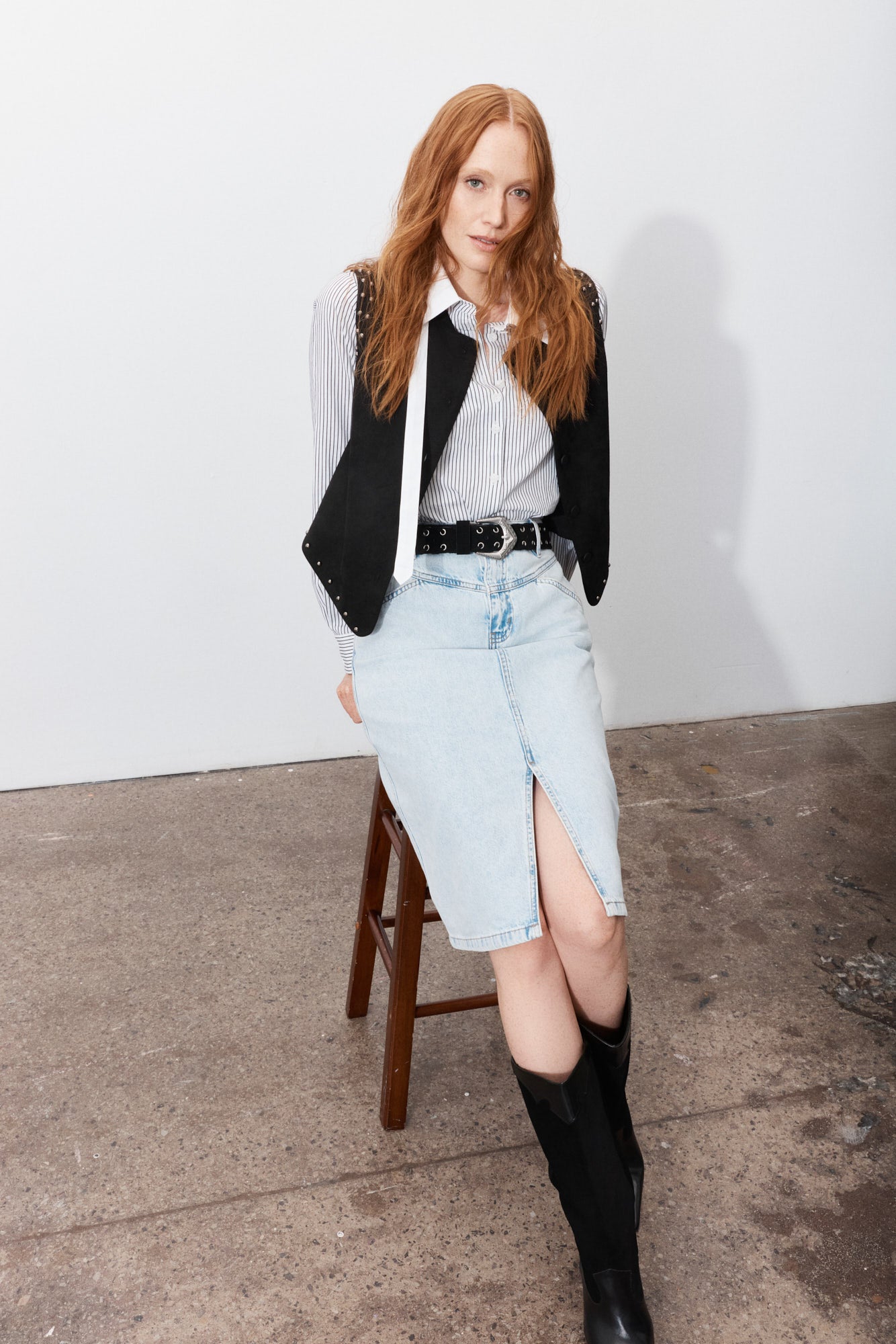 Monie | Washed Blue Denim Skirt
