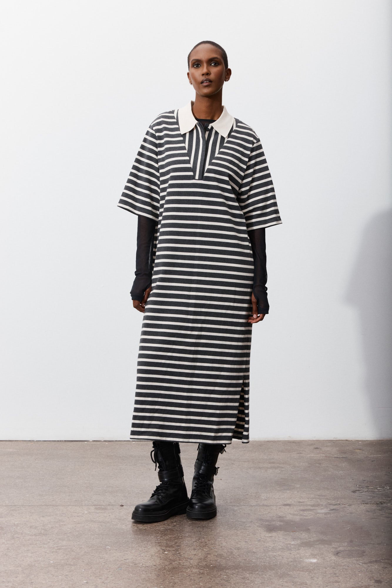 Christian | JOELLE Grey Striped Maxi Polo Dress | Women