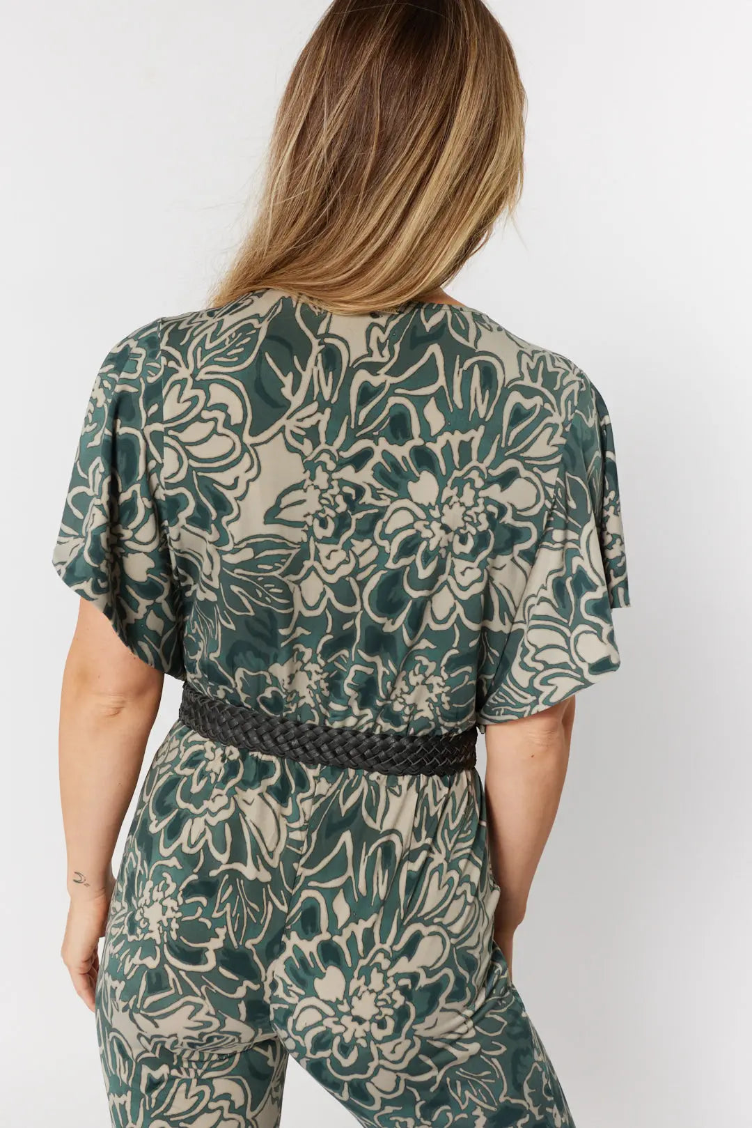 Combinaison verte à motifs manches à volants | Jessyan JOELLE Collection