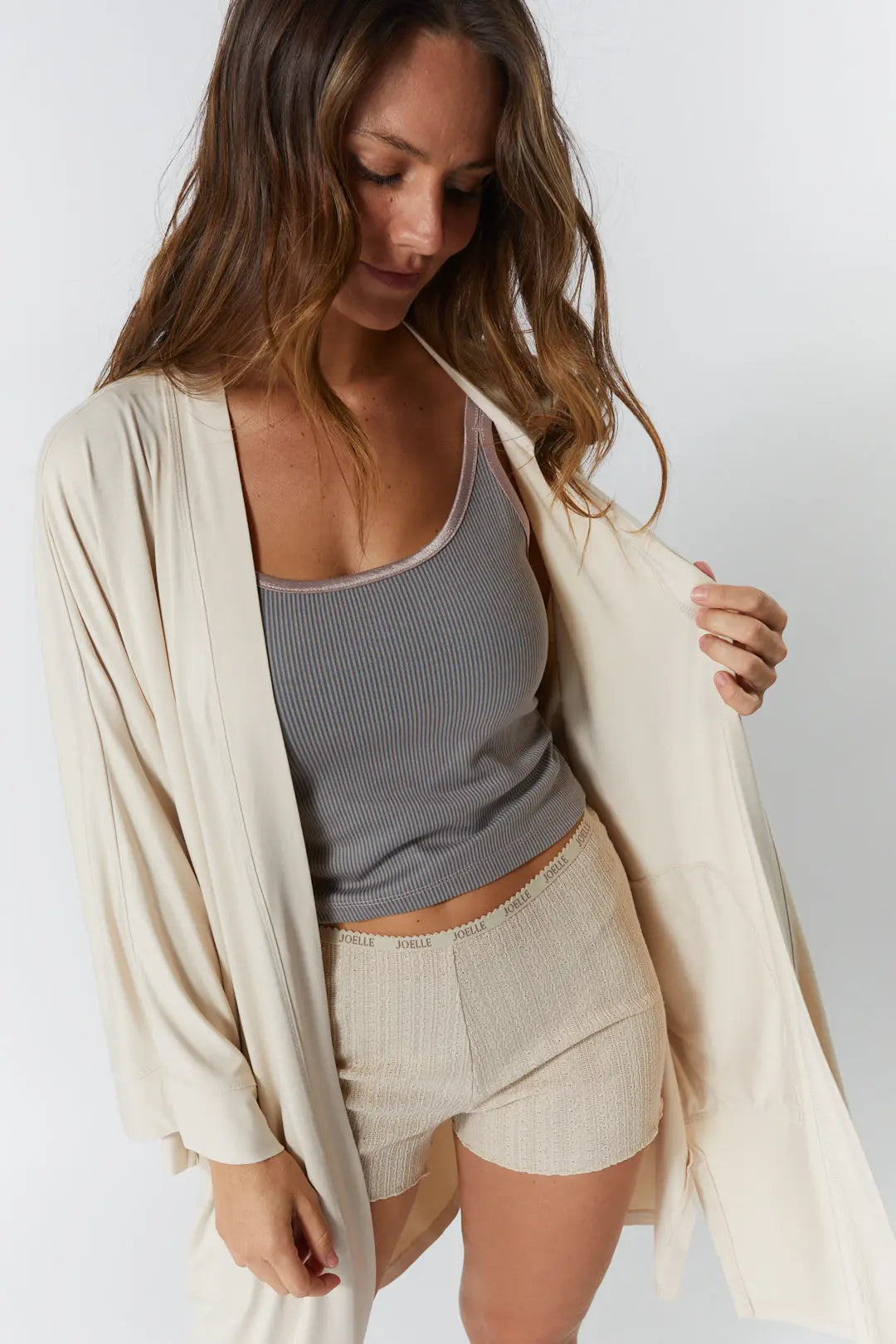 Peignoir détente beige ample en bamboo | Idalia JOELLE Collection