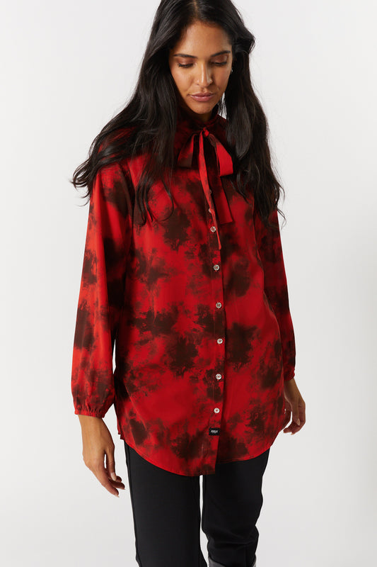 Chemise rouge tie-dye foulard intégré | Emna
