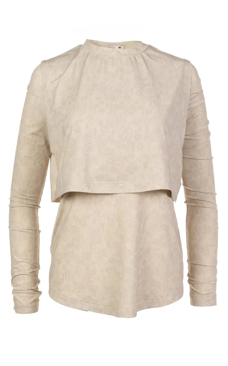 Chandail taupe imprimé avec superposition | Gogo JOELLE Collection