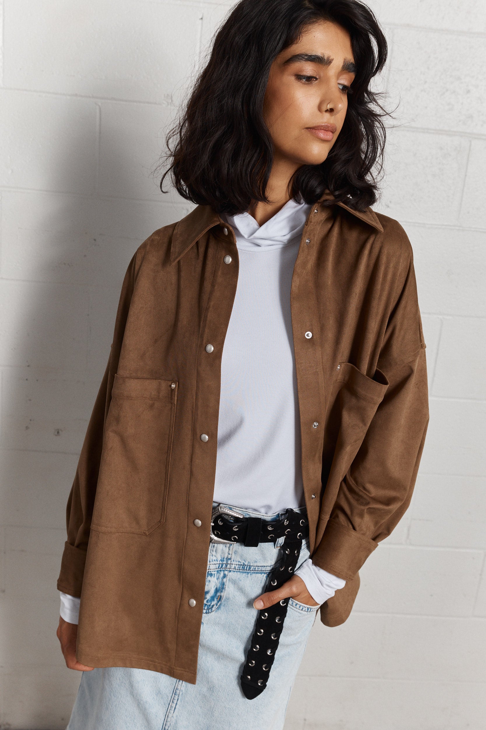 Stephanie | Veste brune en faux suède