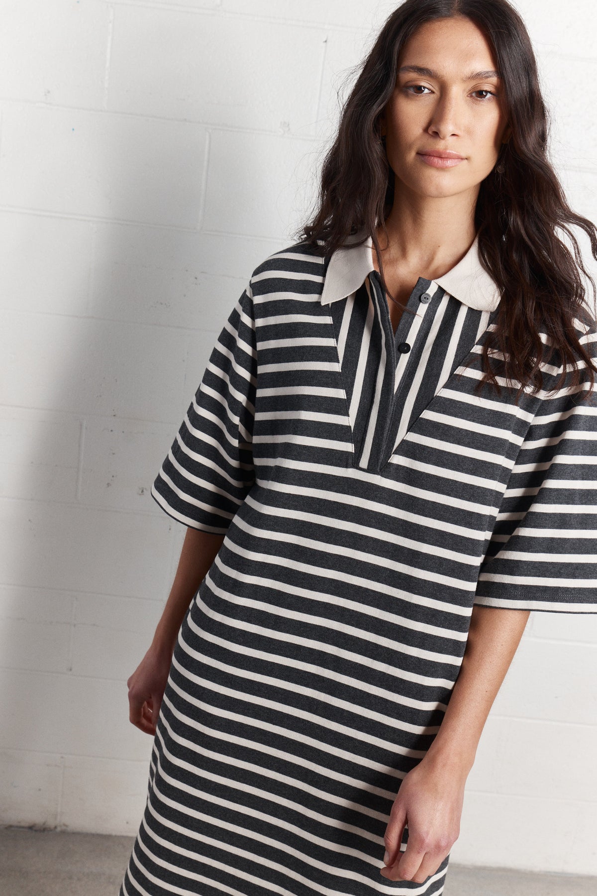 Christian | Long grey striped polo dress