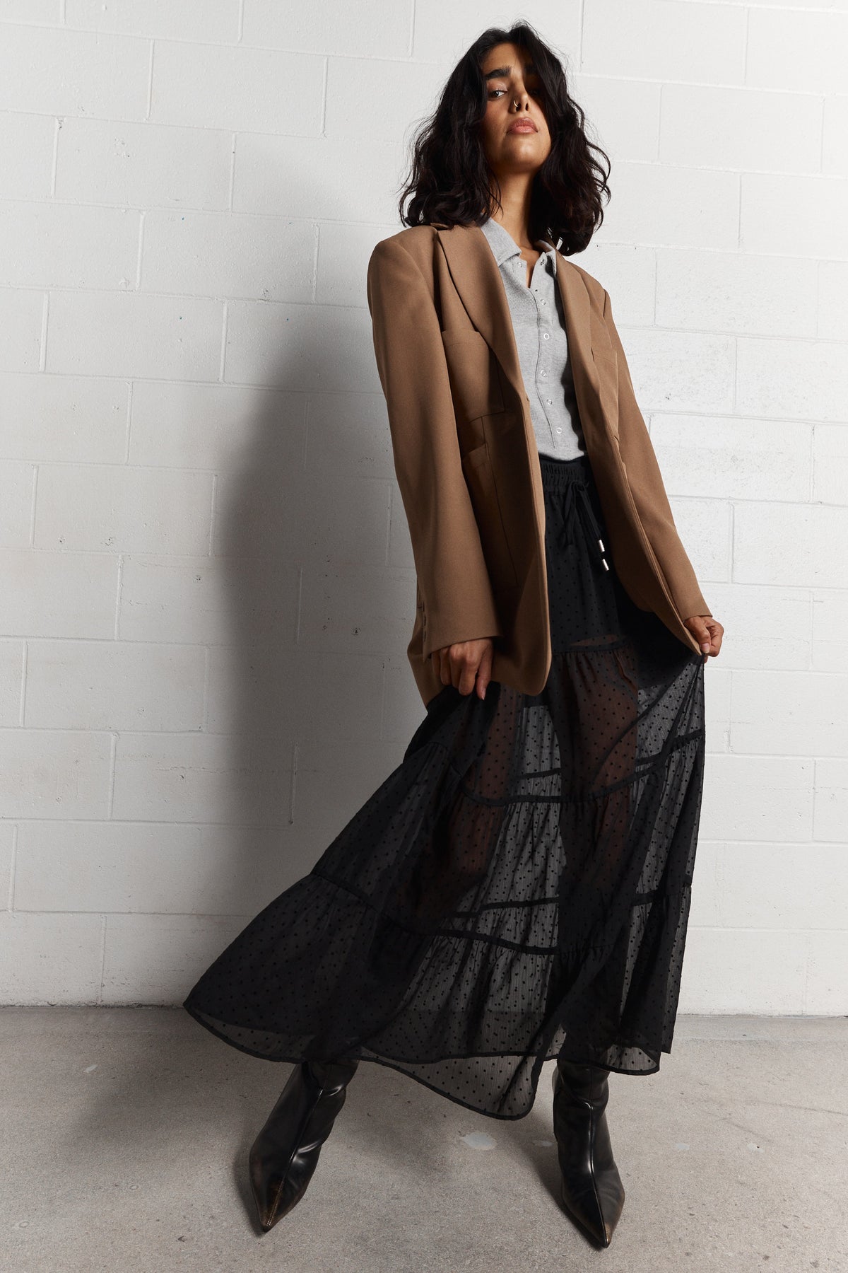 Zoria | Jupe maxi noire transparente à pois