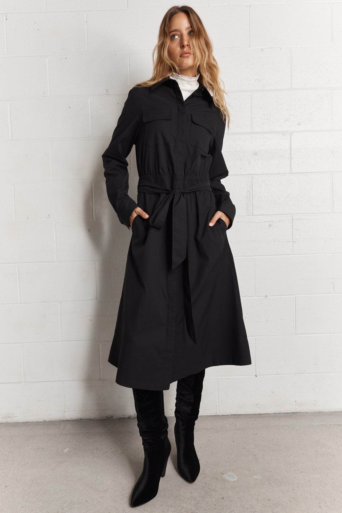 Sapphir | Black belted shirt dress