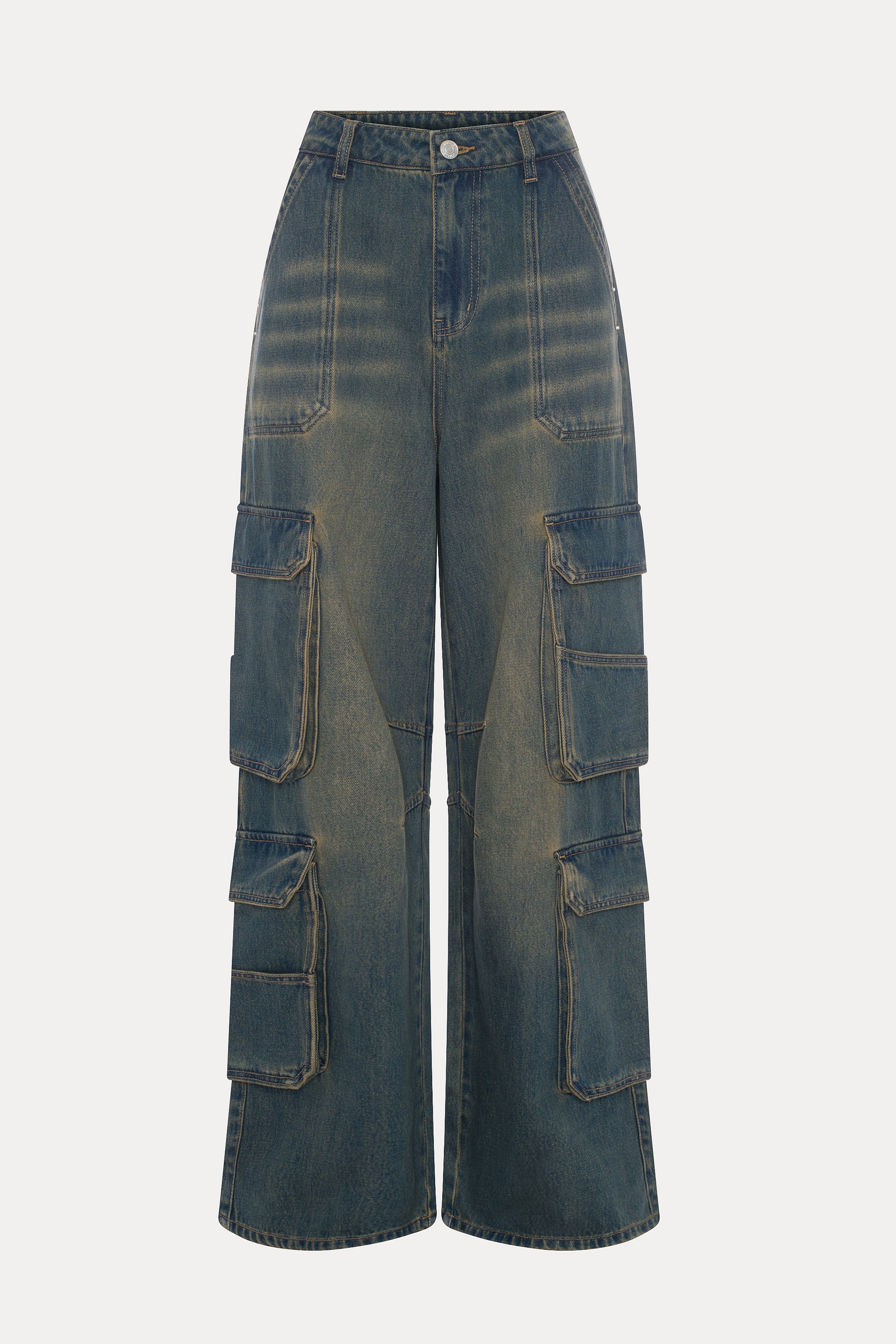 Channing | Washed blue wide leg cargo jeans