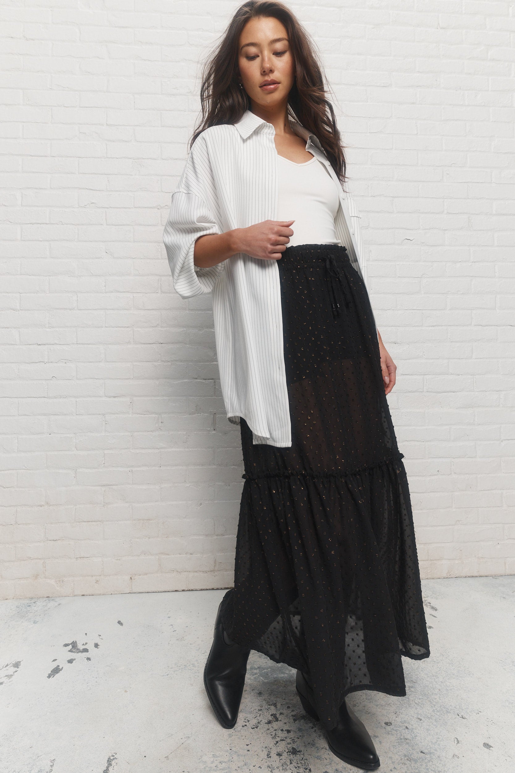 Diem | Black sheer long skirt