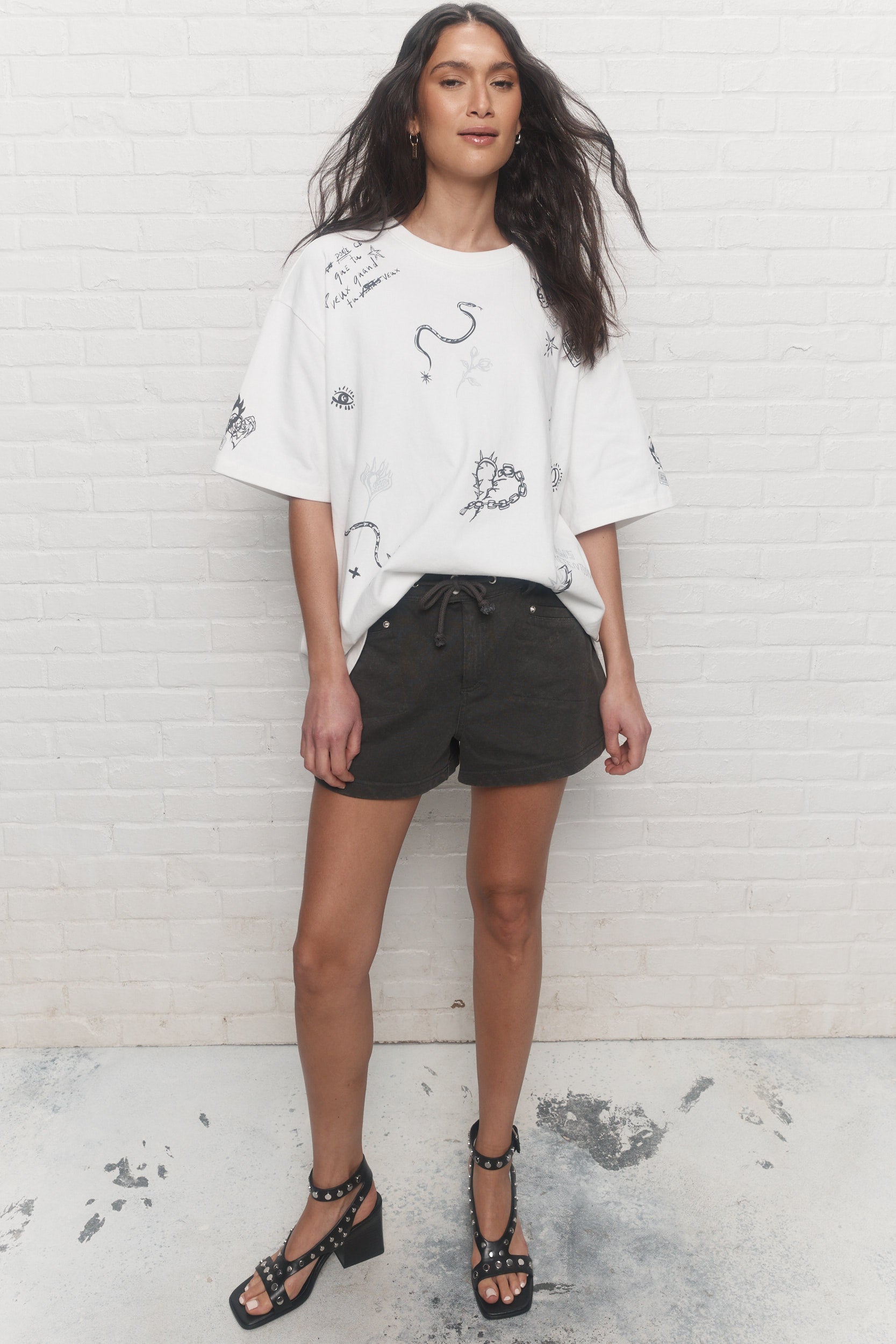Dallas | Short noir effet délavé taille ajustable