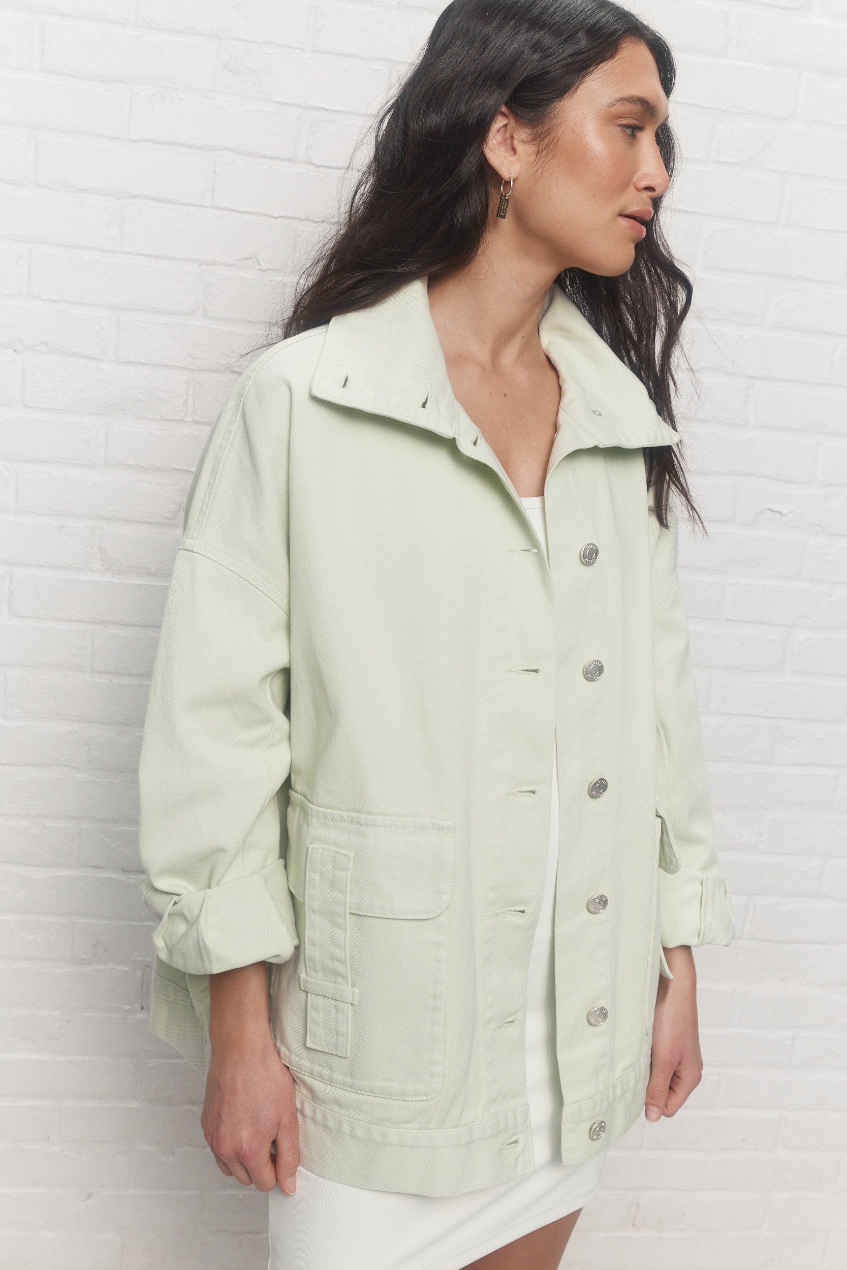 Helix | Veste en denim vert pâle délavé