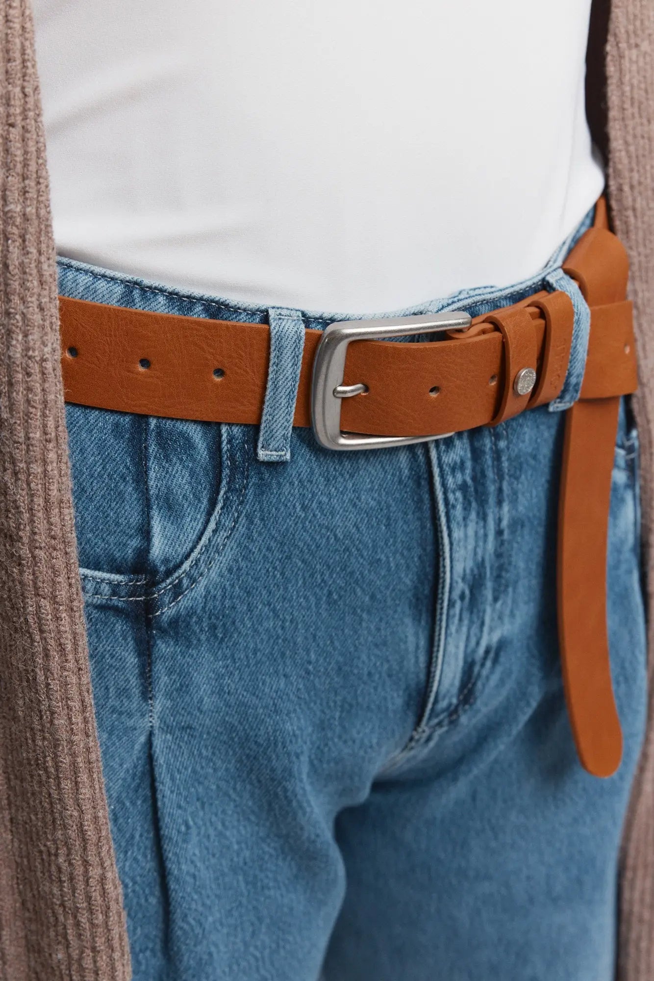 Ceinture tan boucle argent | Adrien JOELLE Collection