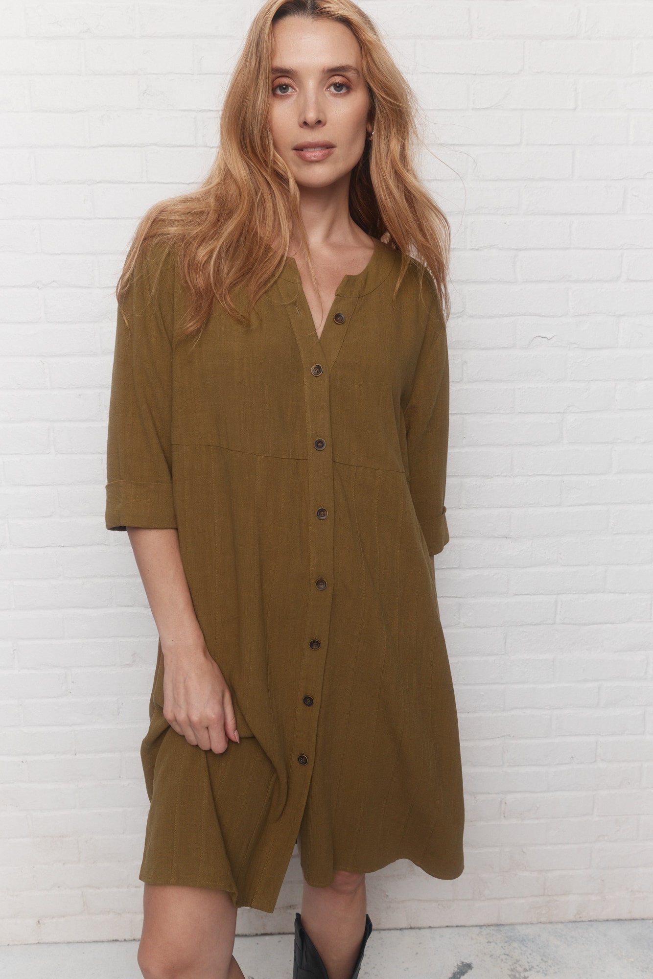 Paseo | Khaki green shirt dress