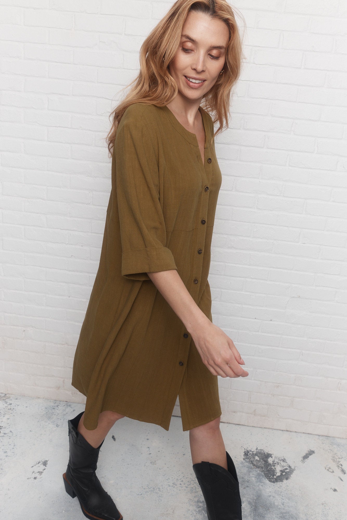 Paseo | Khaki green shirt dress