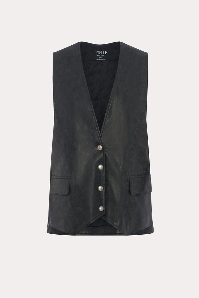 Pacino | Veste sans manches en similicuir noir usé