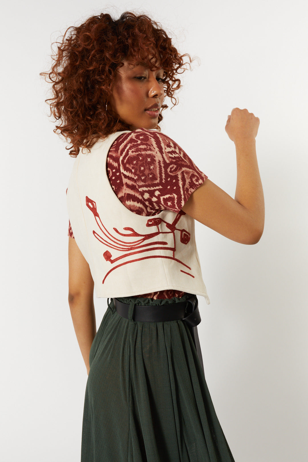 Ivory faux suede vest with embroidery | Vest