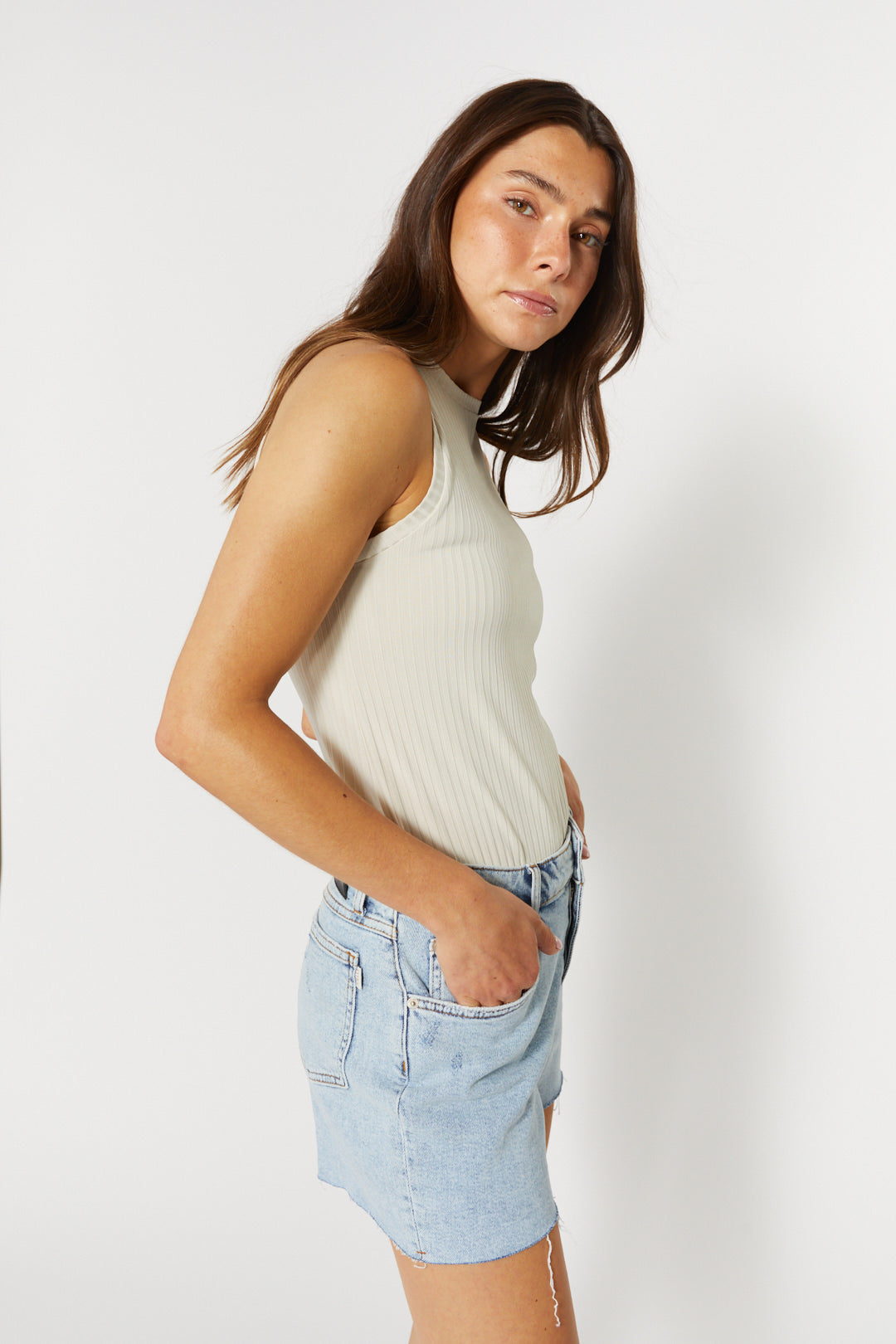 Camisole grège col rond | Louisa