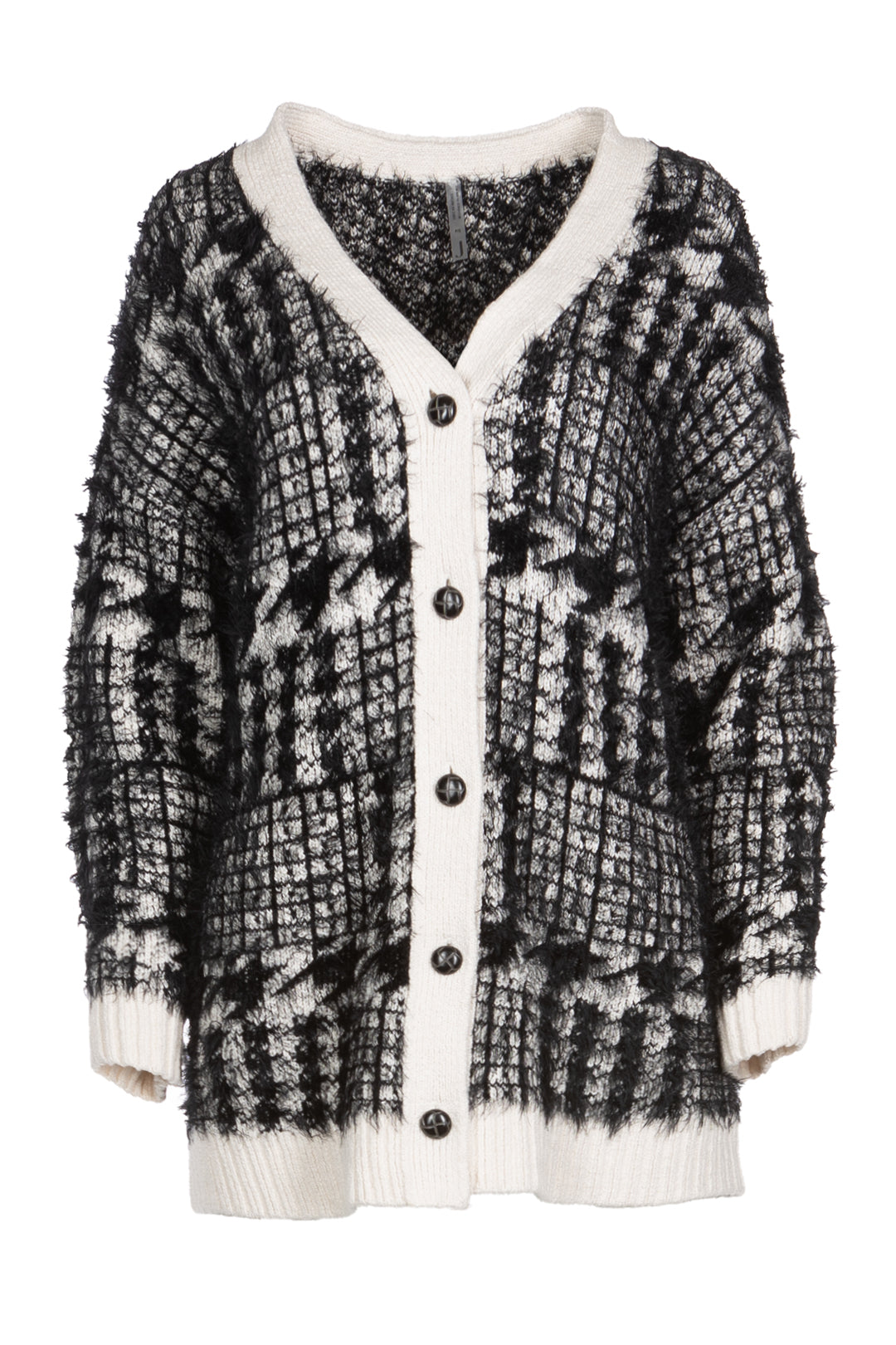 White and black houndstooth cardigan | Cardi
