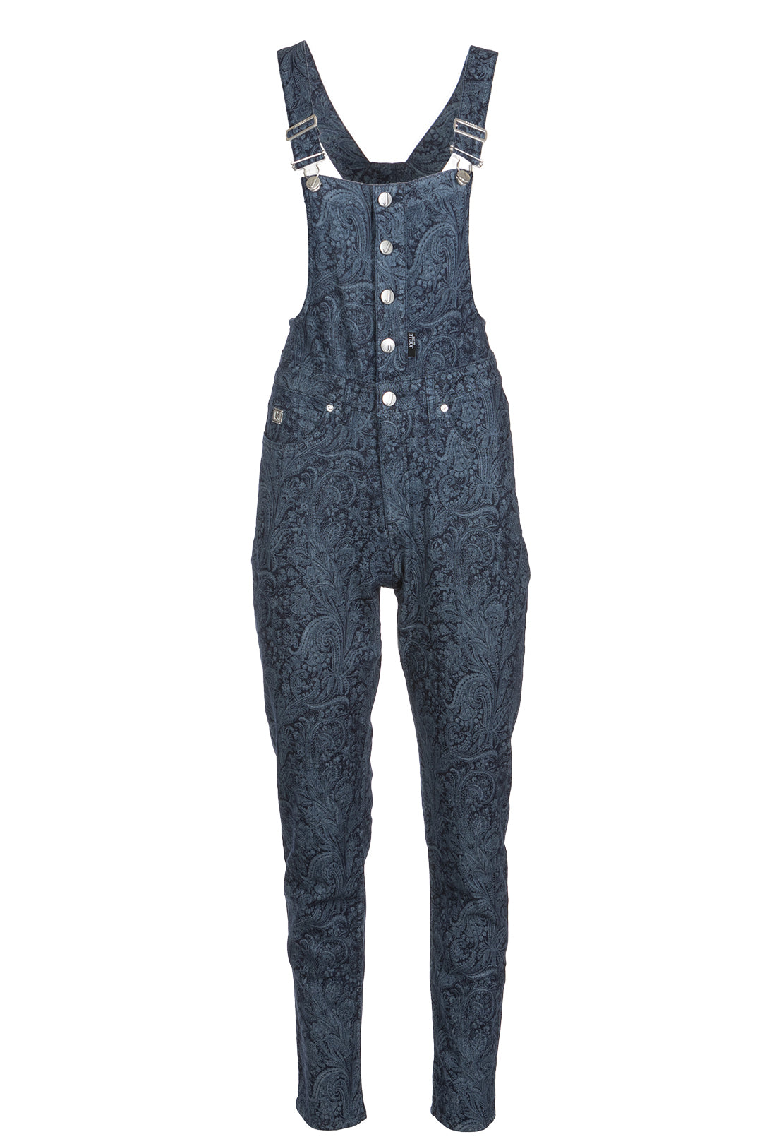 Black paisley patterned denim overalls | Serac