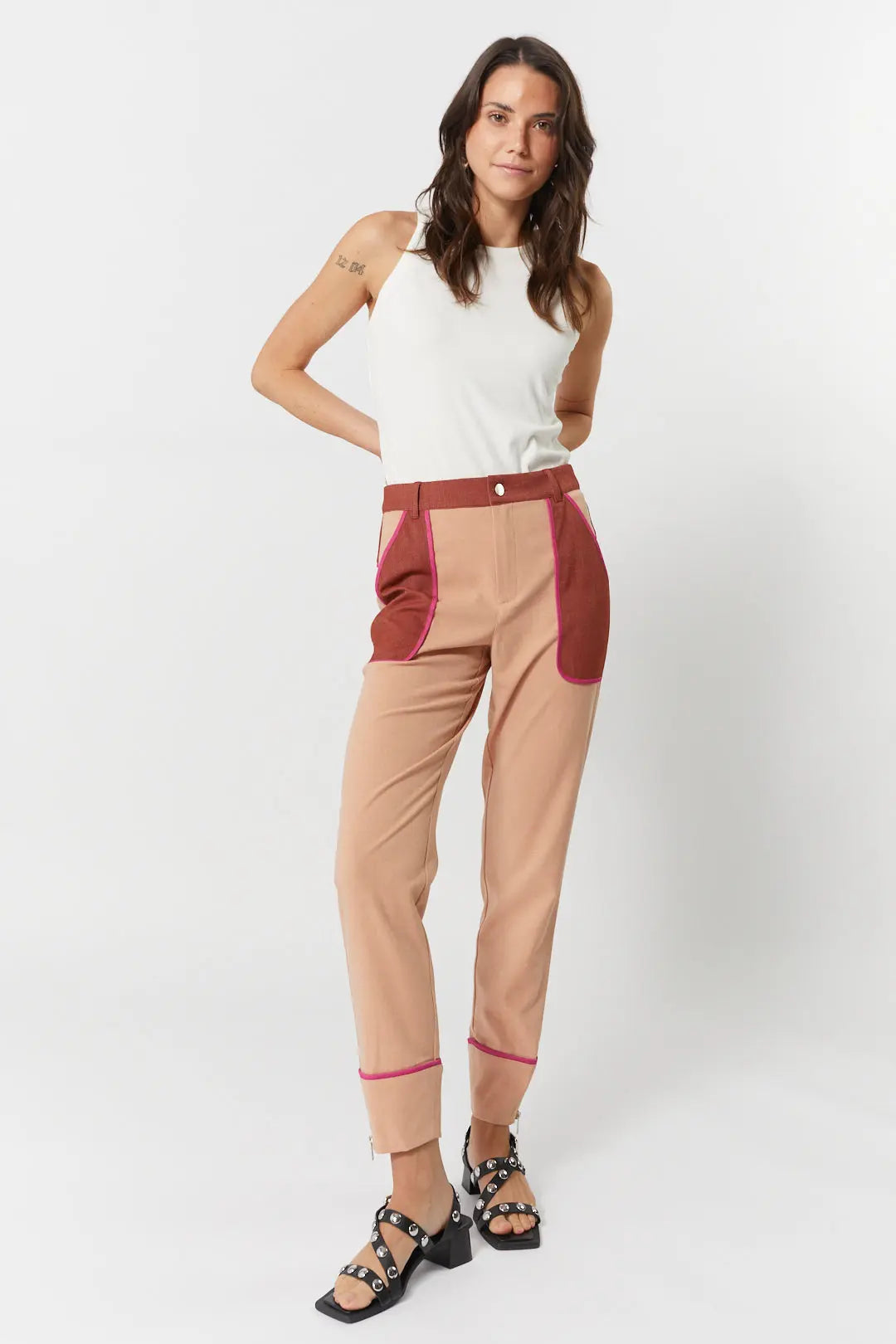Pantalon tricolore taille haute