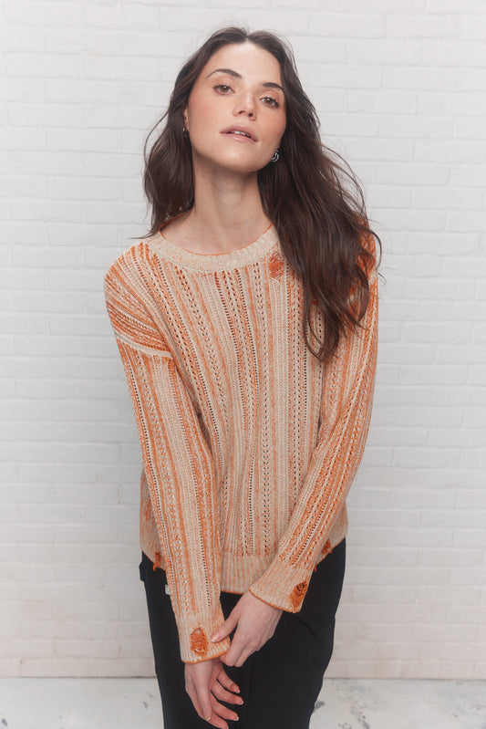 Orange sweater with long sleeves with holes | Frevo