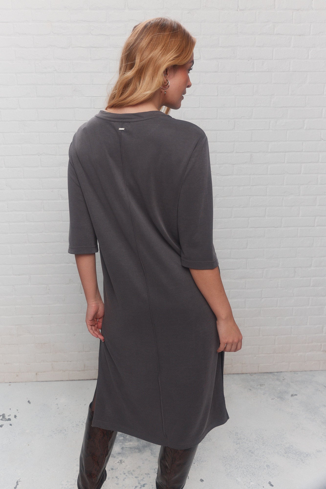 Gray tunic sweater with applied pockets | Henry