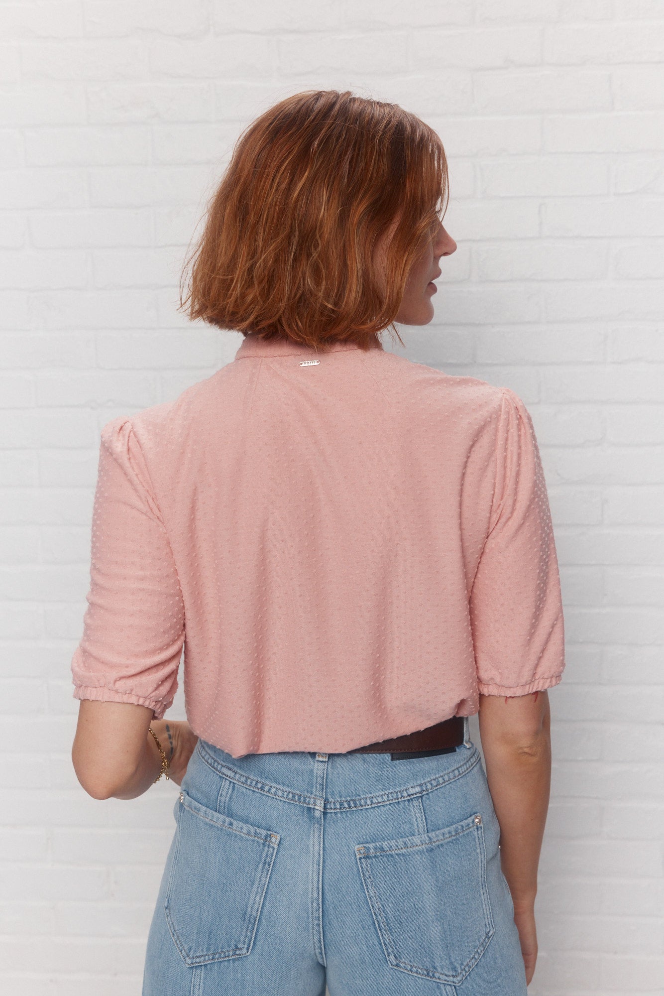 Chemise rose texturée à manches courtes | Soho